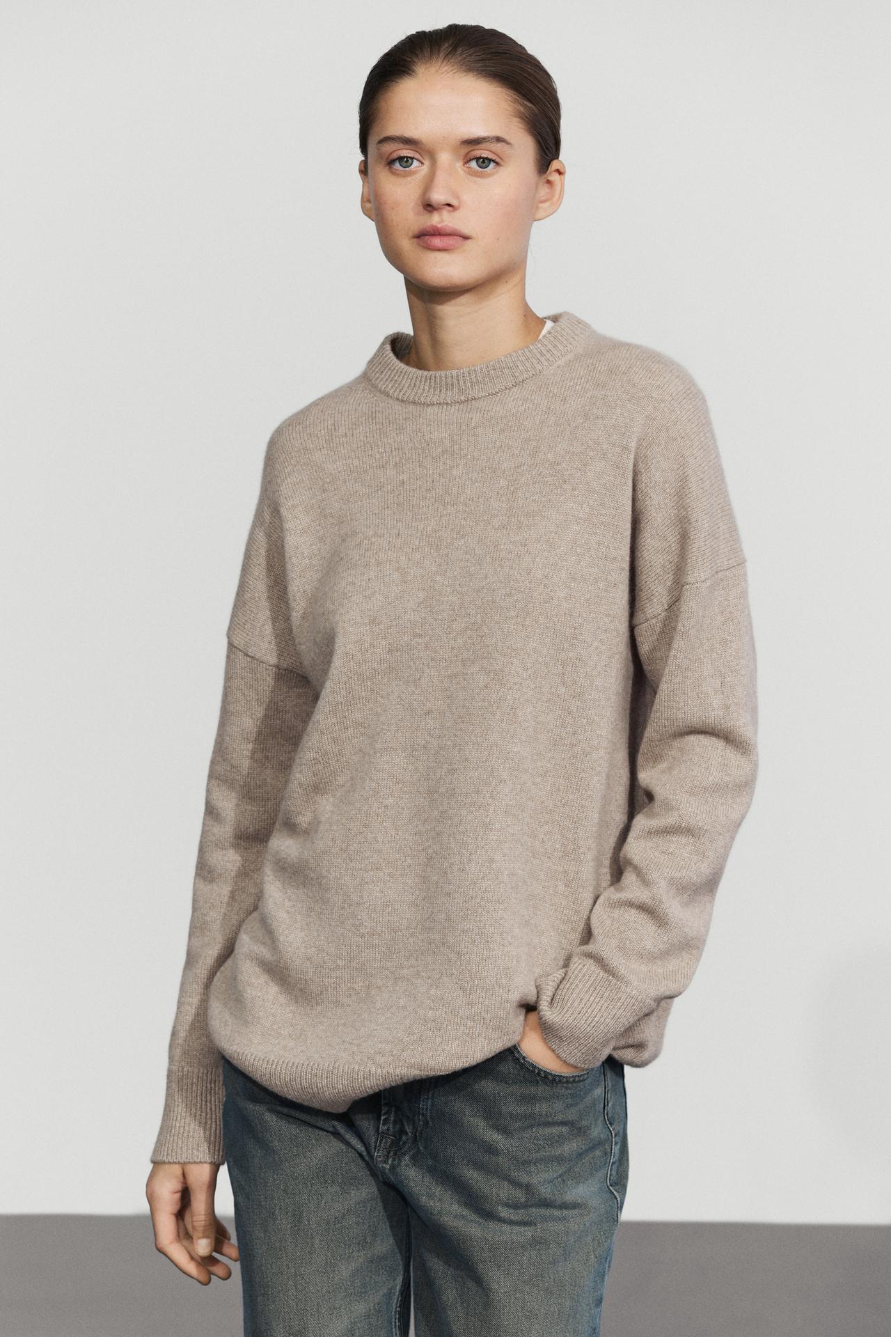 100% cashmere oversize knit sweater — MOLE BROWN