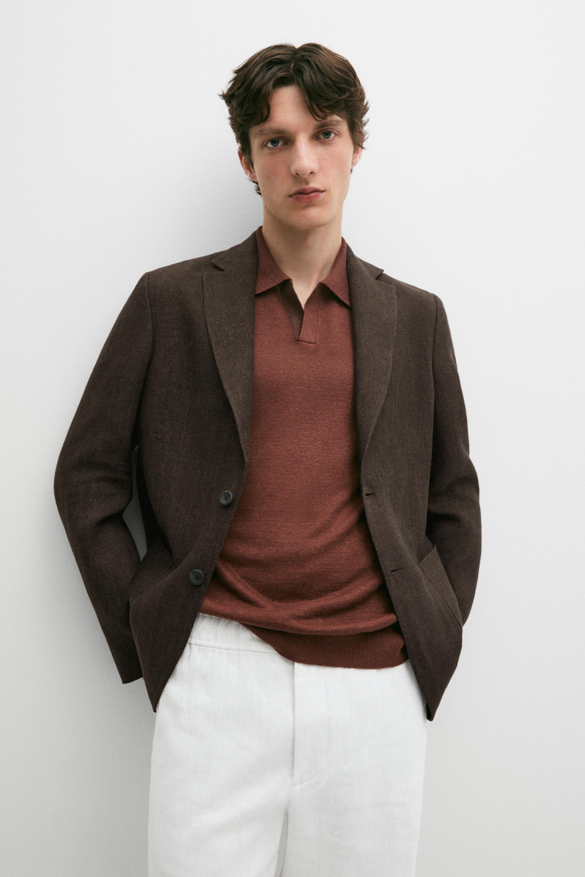 100% linen melange blazer — BROWN