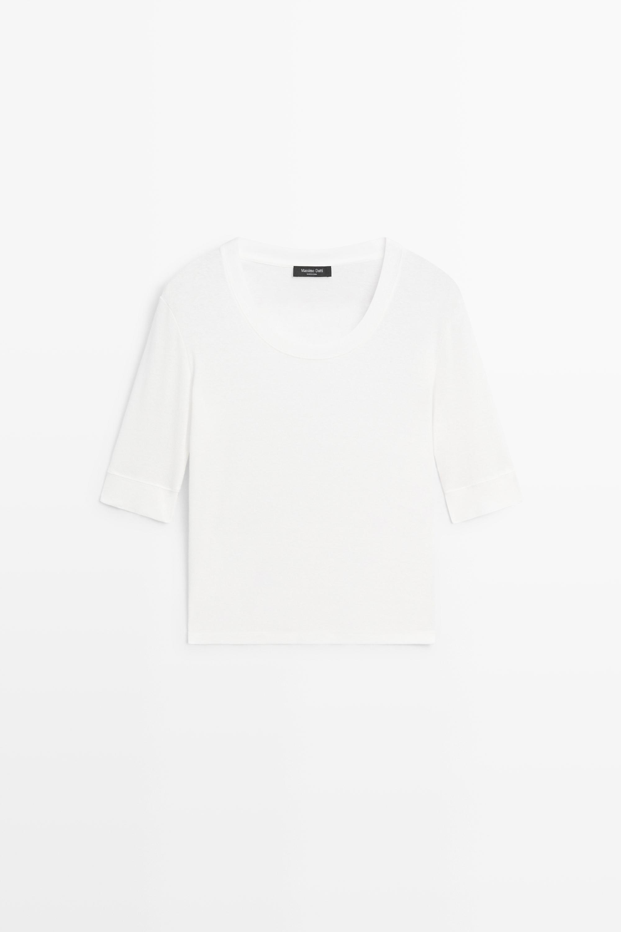 Massimo Dutti %100 pamuklu bisiklet yaka t-shirt görsel 6