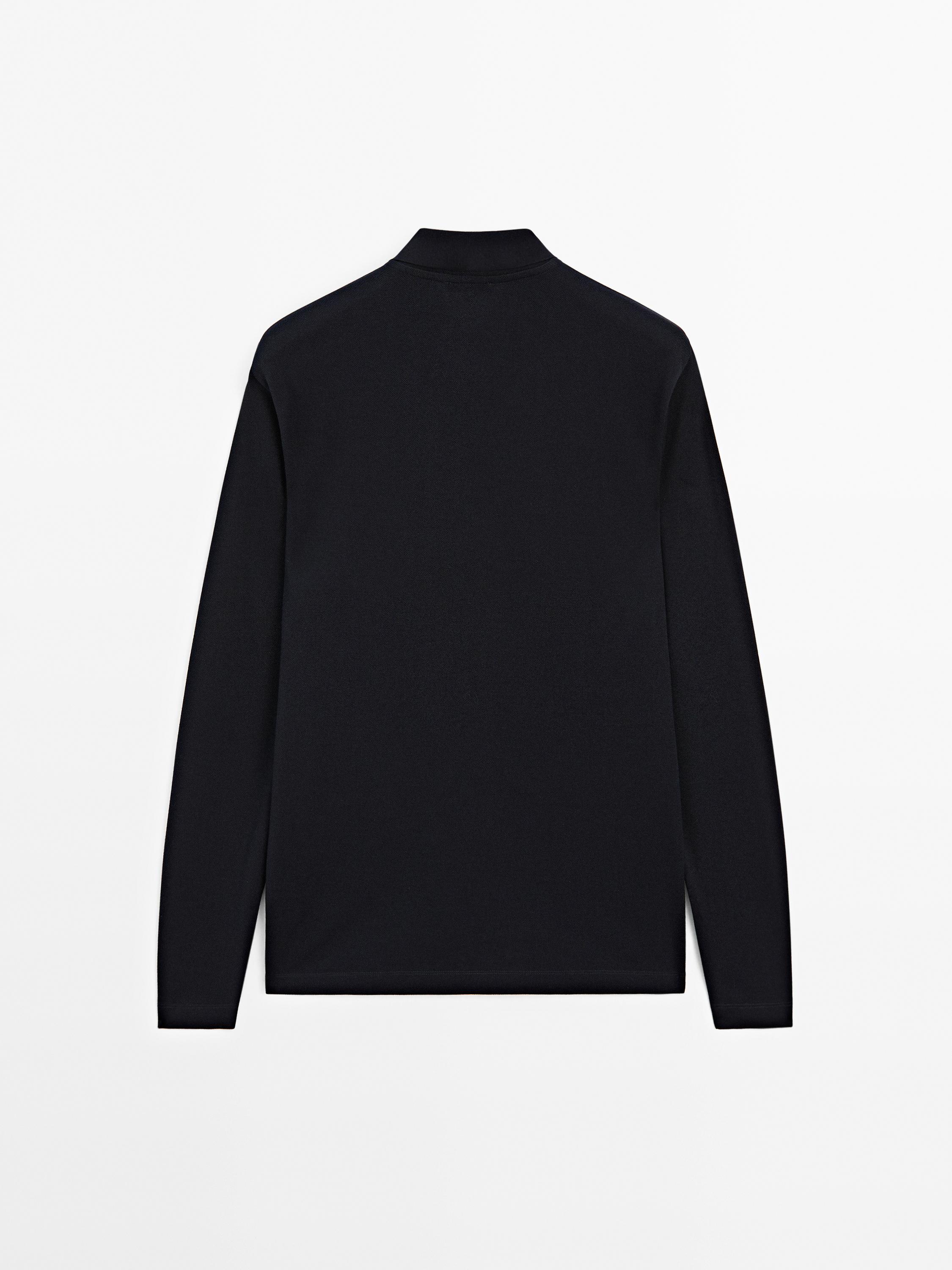 Long sleeve mercerised cotton piqué polo shirt