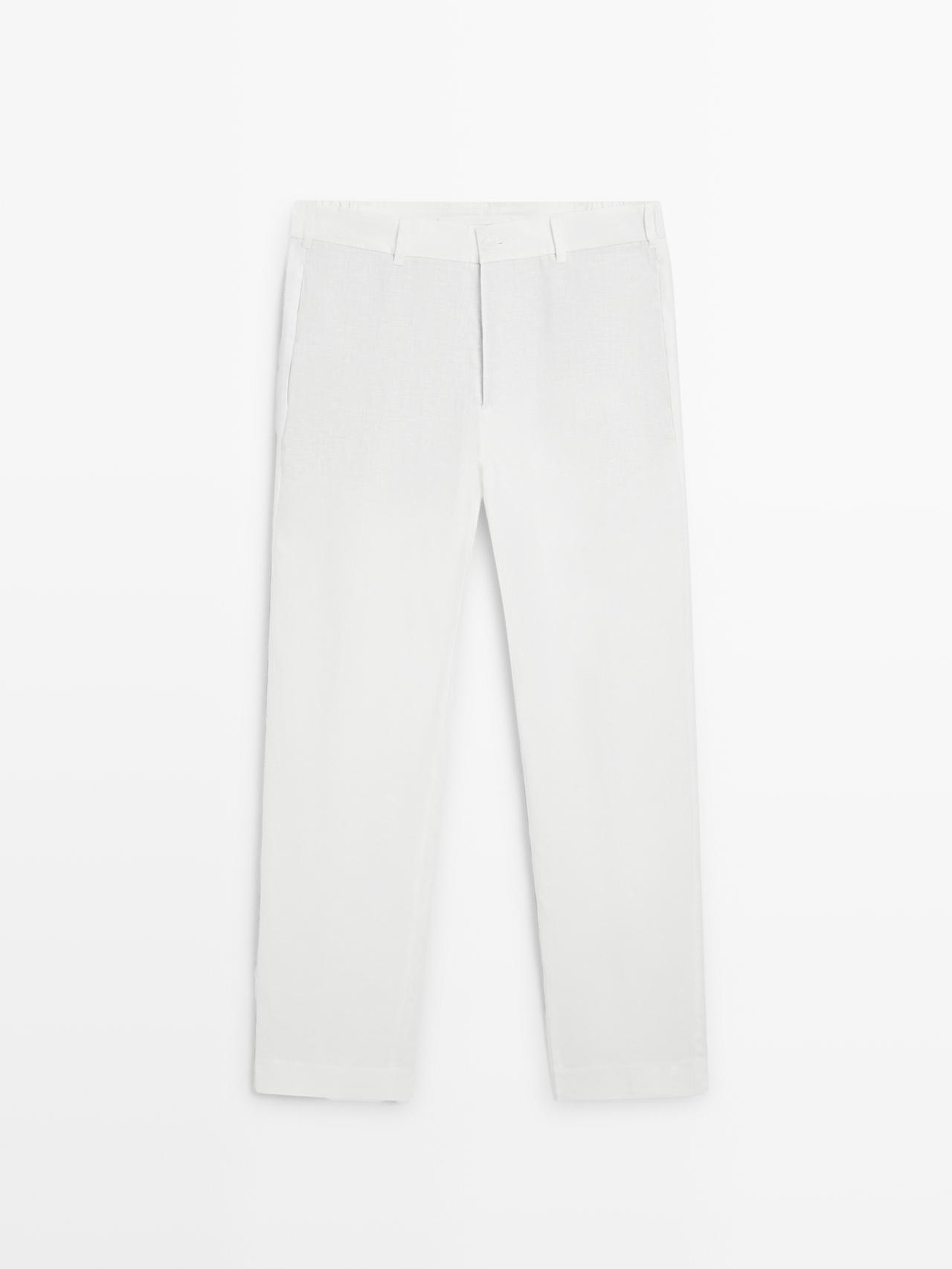 Pantalon Tapered Fit Lin - Blanc - 40 - Massimo Dutti - Homme