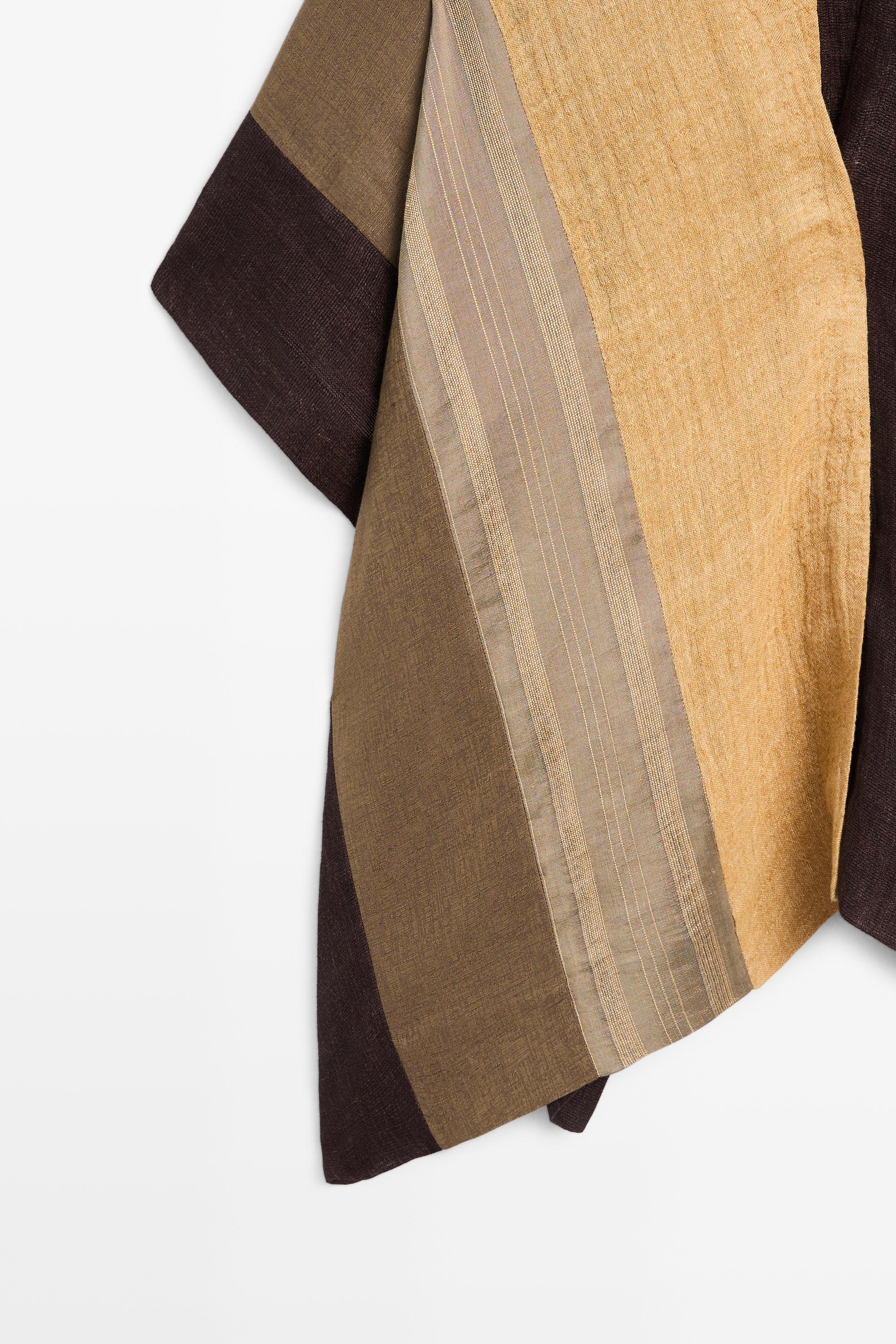 Flowing striped linen blend cape — PALE KHAKI (alternate view)