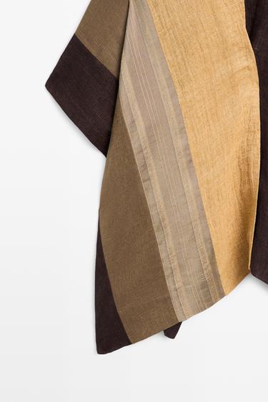 Flowing striped linen blend cape — PALE KHAKI 7