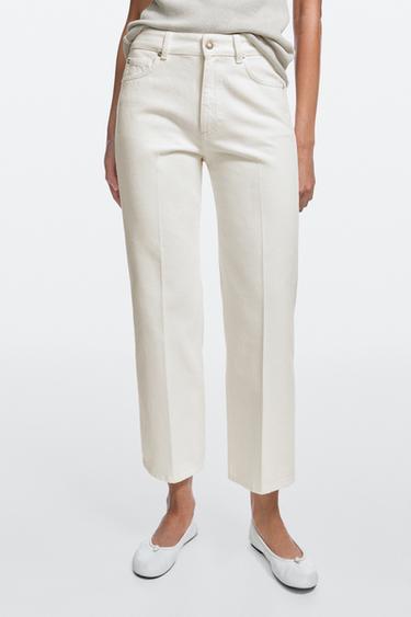 Mid-waist cropped flare fit jeans — Off white 3