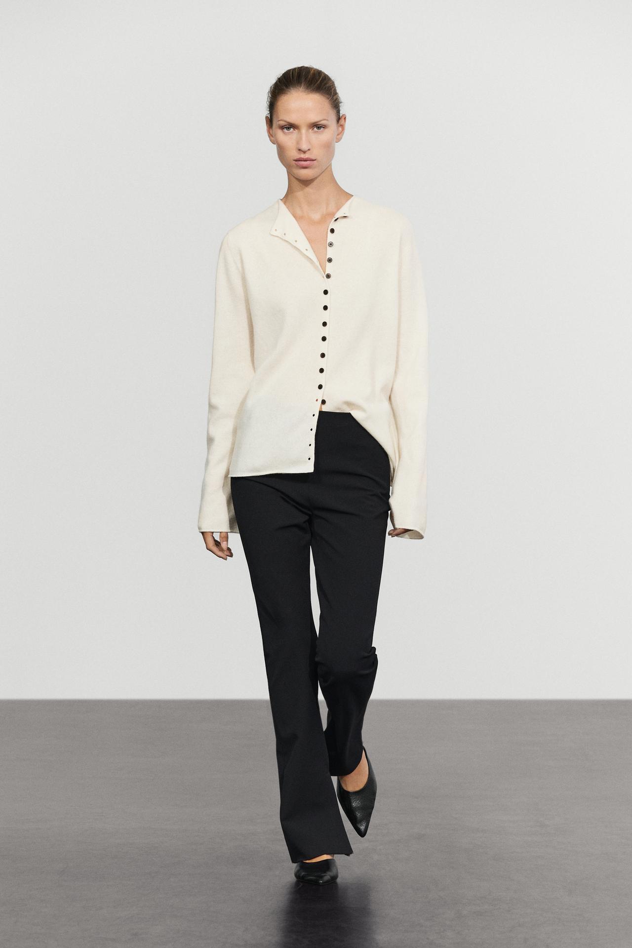 Wool-blend knit cardigan with buttons — CREAM
