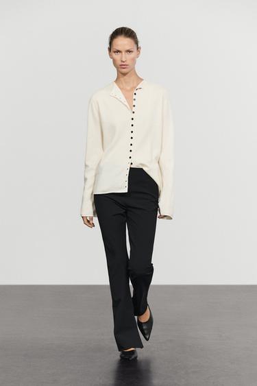 Wool-blend knit cardigan with buttons — CREAM 1