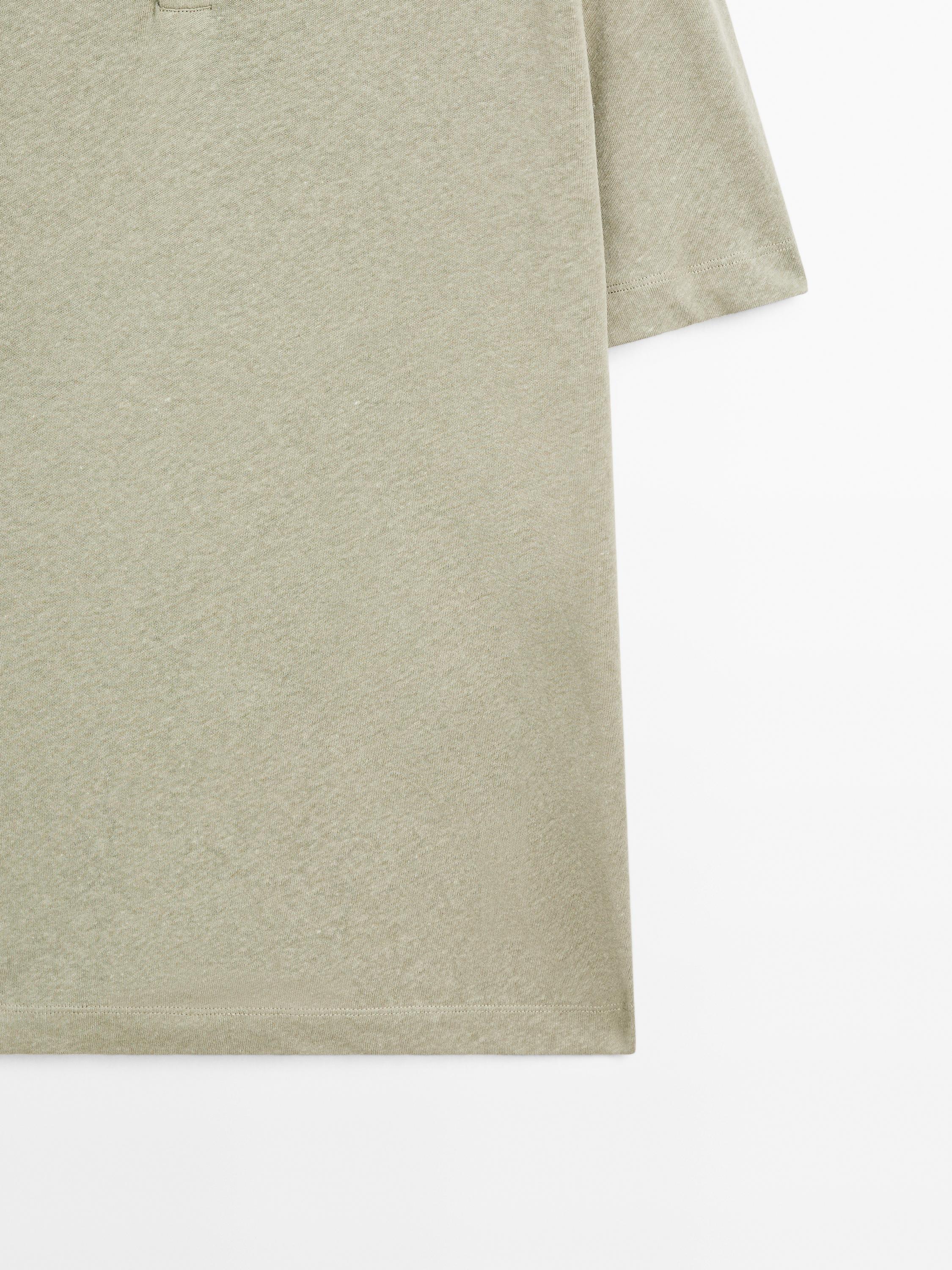 Short sleeve linen blend polo shirt