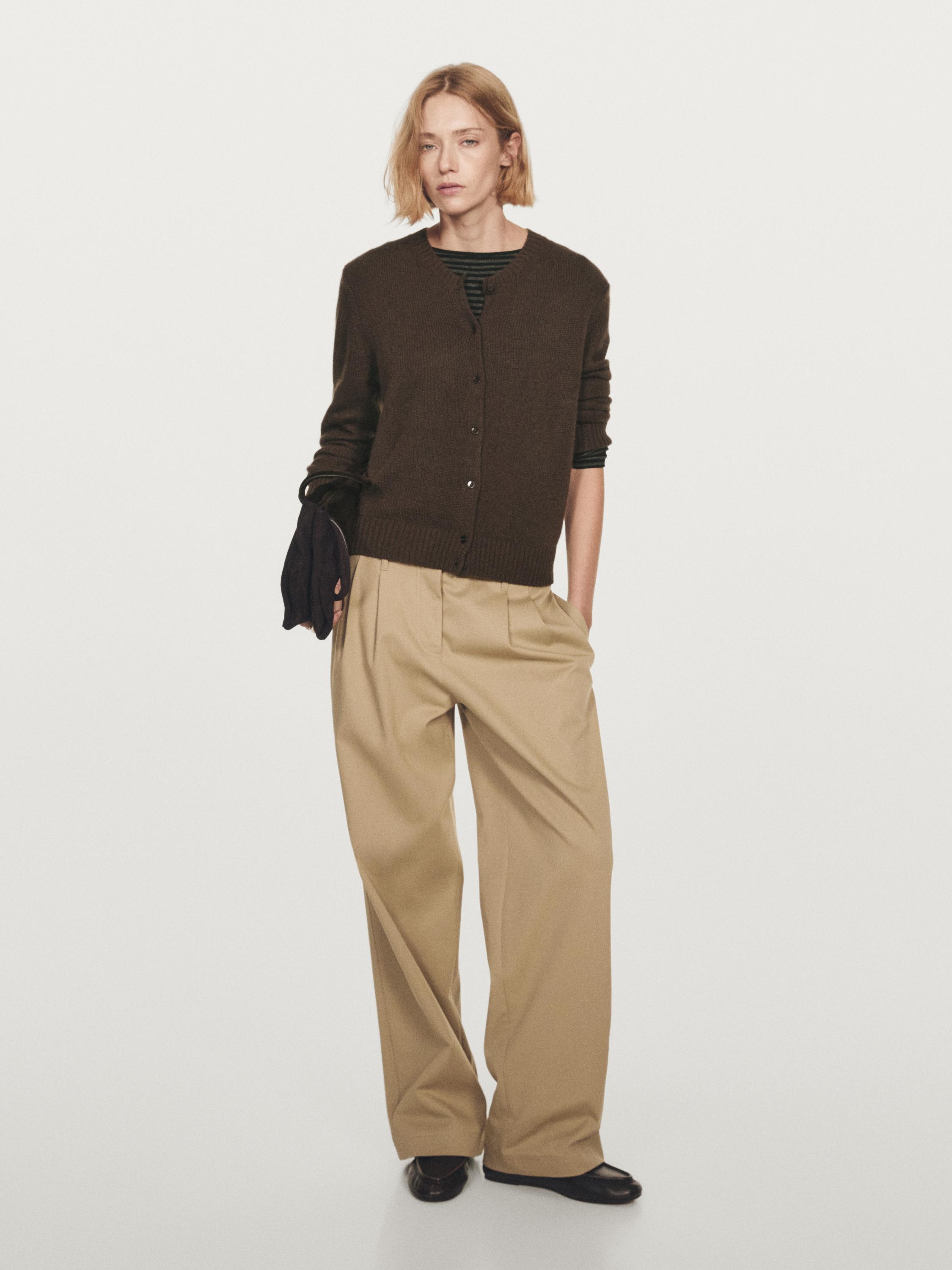 Knit cashmere cardigan with crew neck