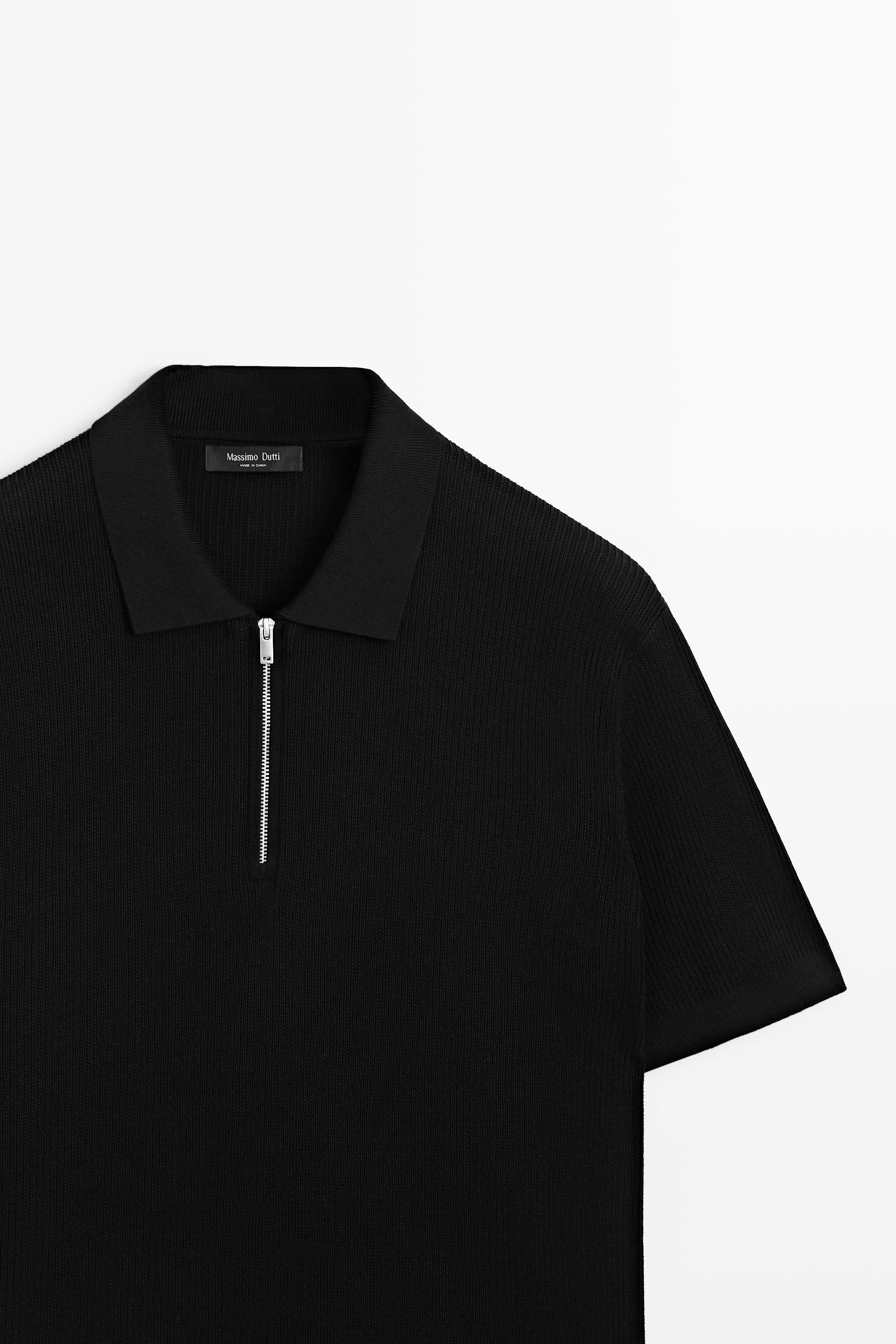 Knit polo sweater with quarter-zip collar — BLACK