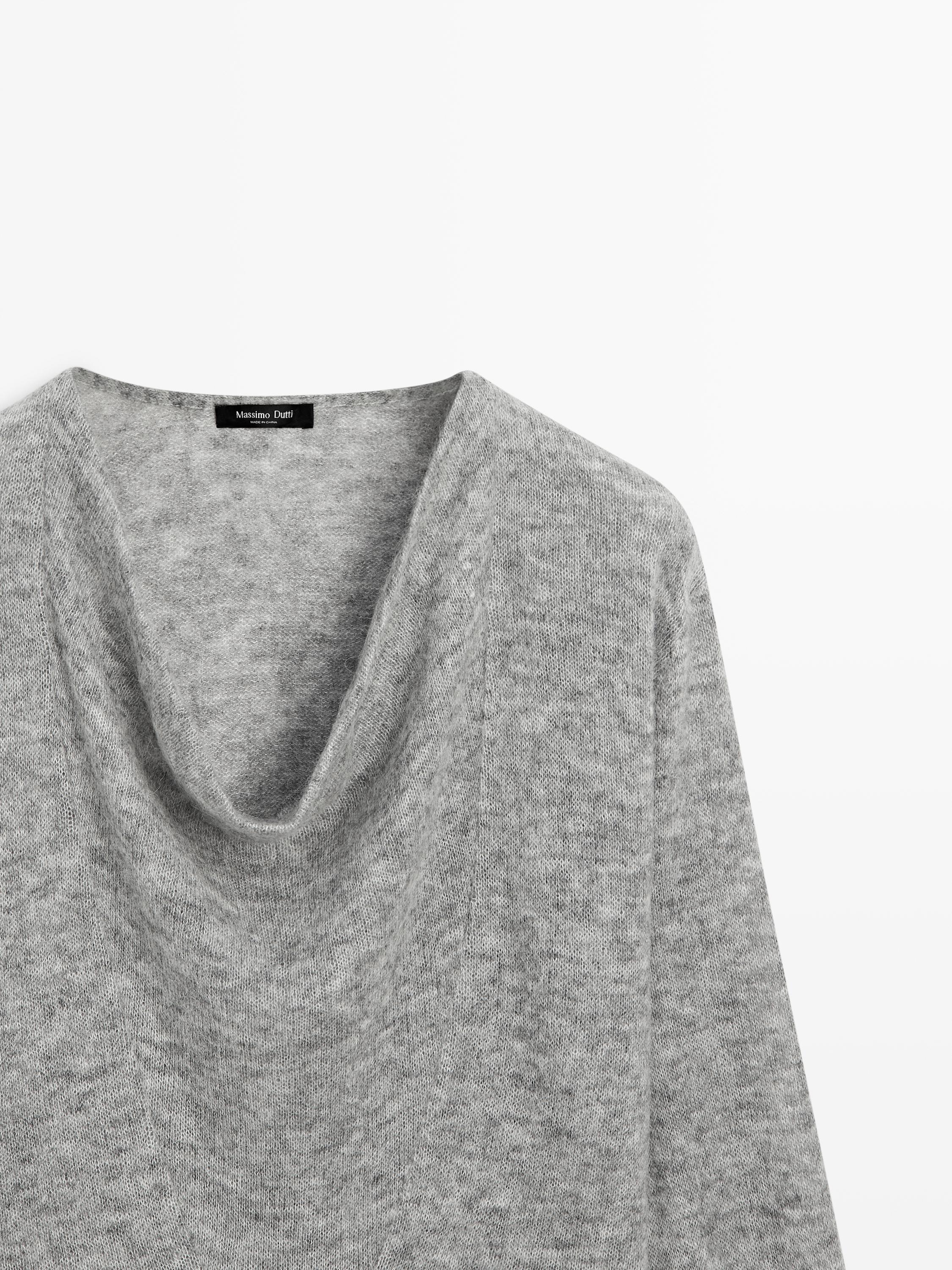 Knit sweater with cowl neck — GREY MARL