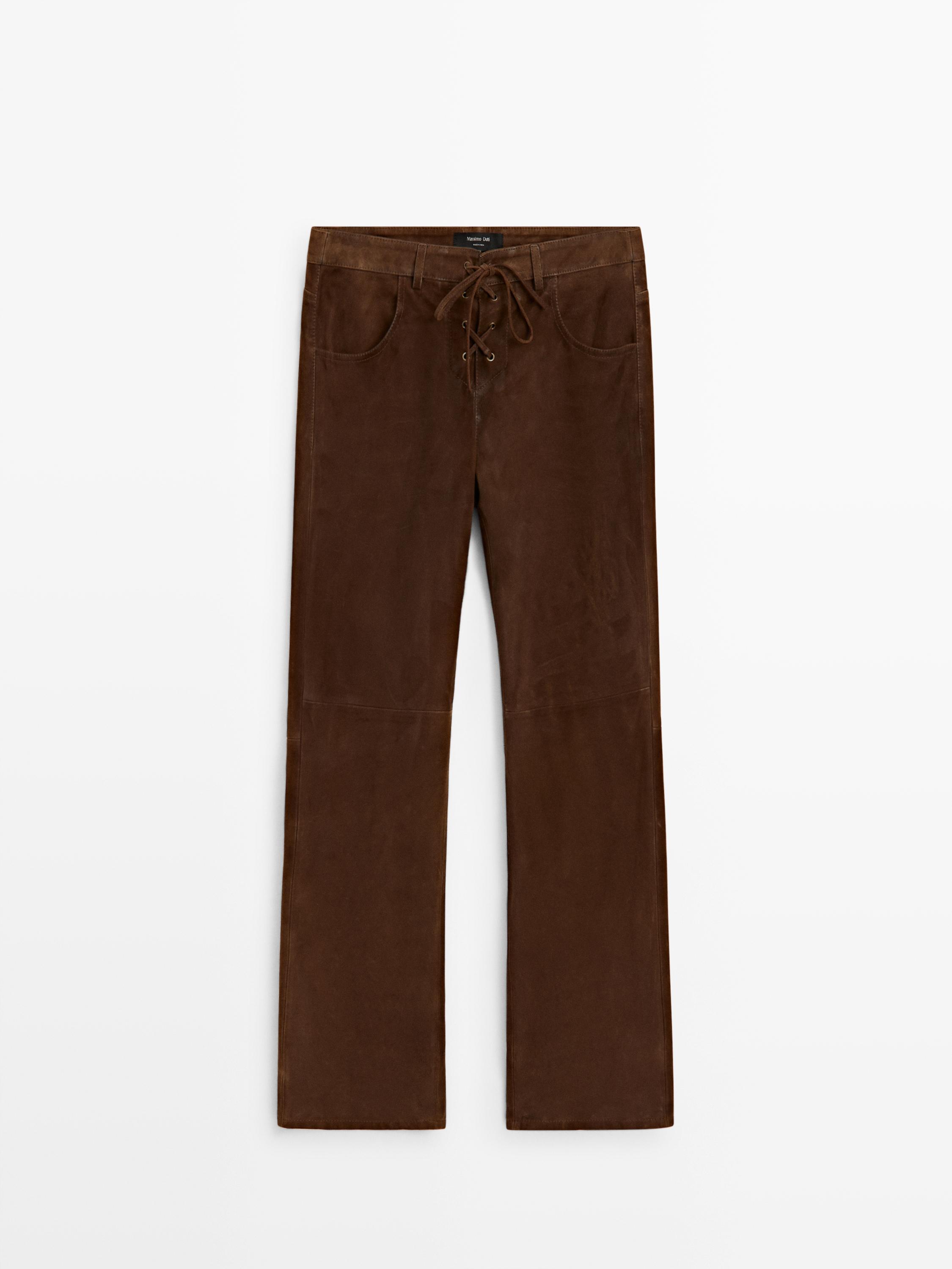 Cropped trousers with suede lace-up detail