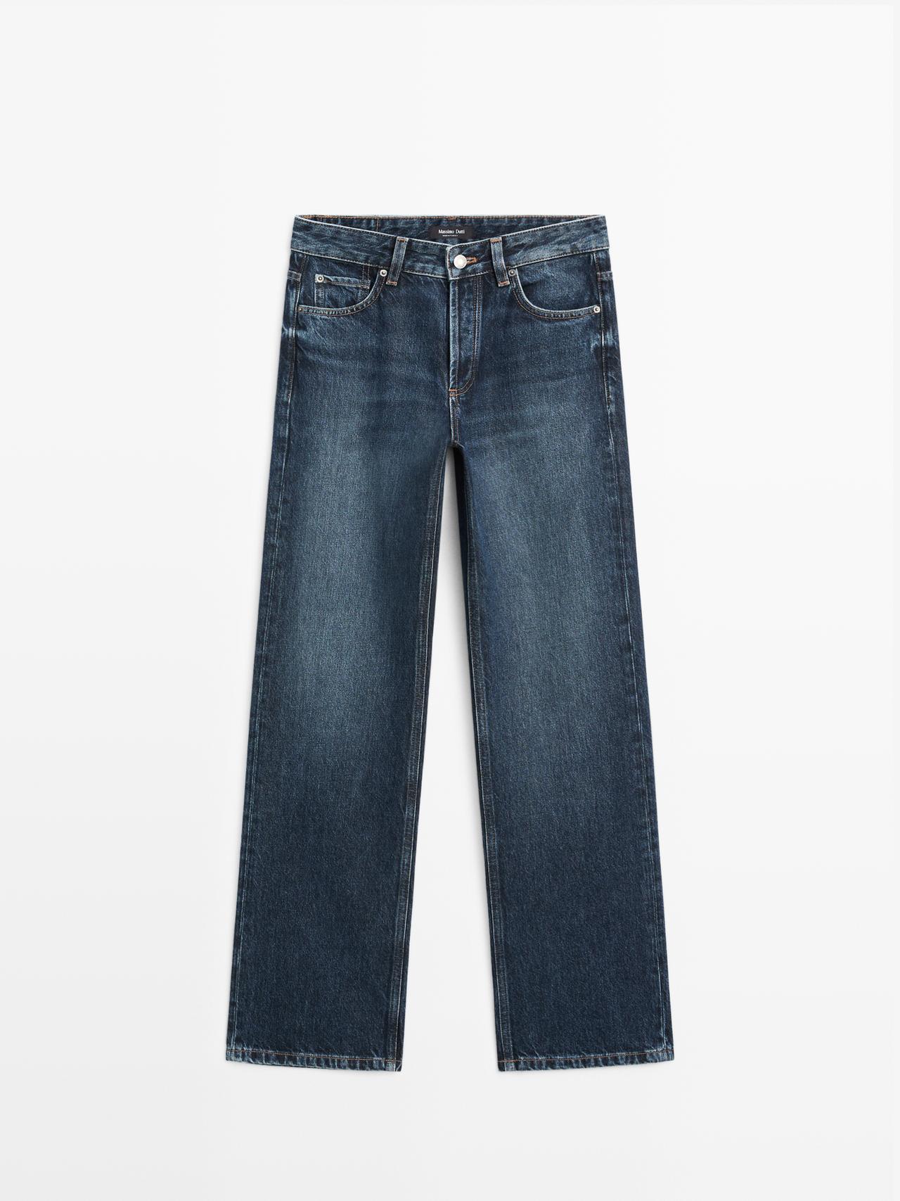 Massimo Dutti - Dame - Mid Waist Jeans Med Brede Ben - Blå - 42