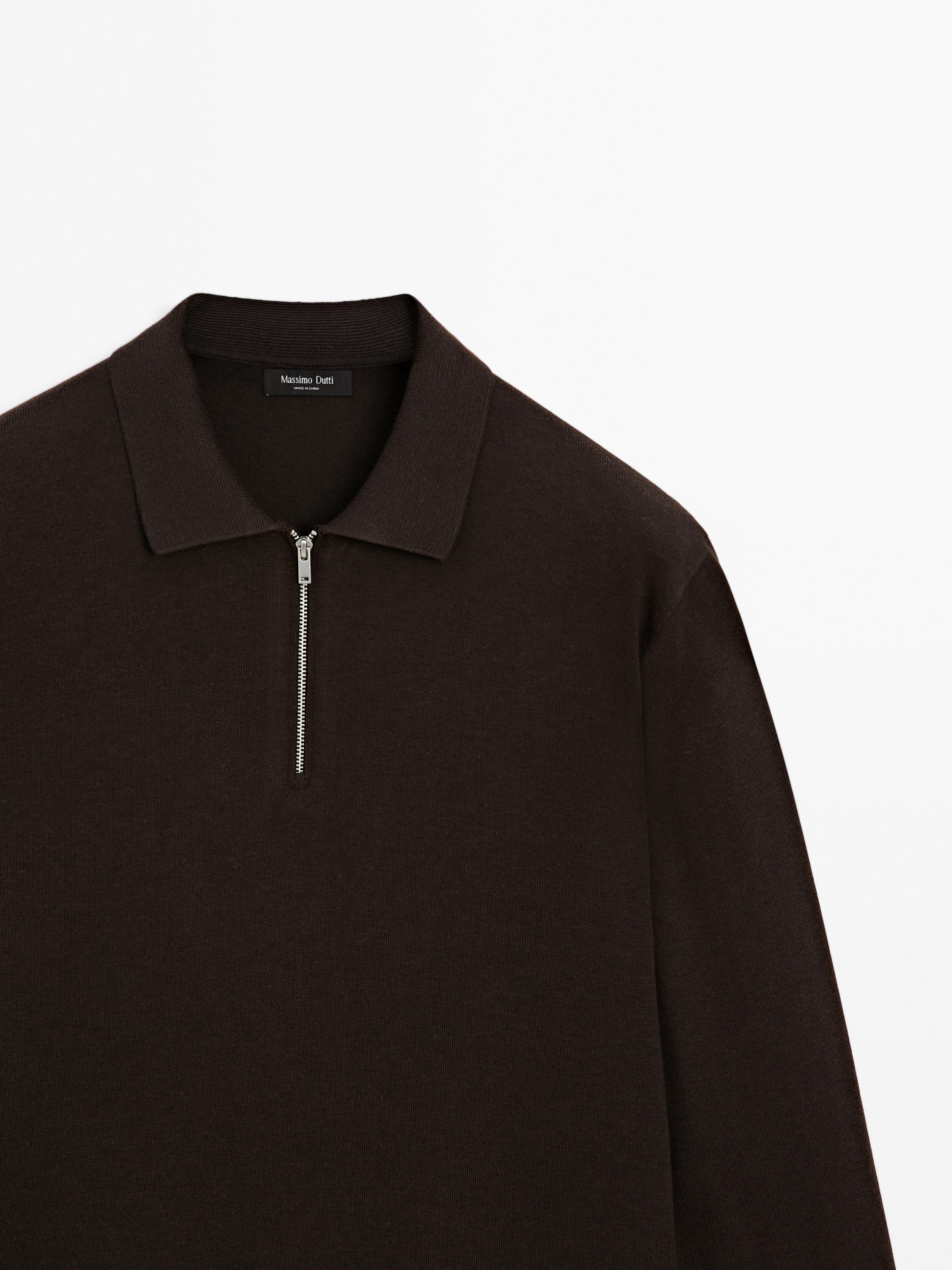 Knit polo sweater with zip