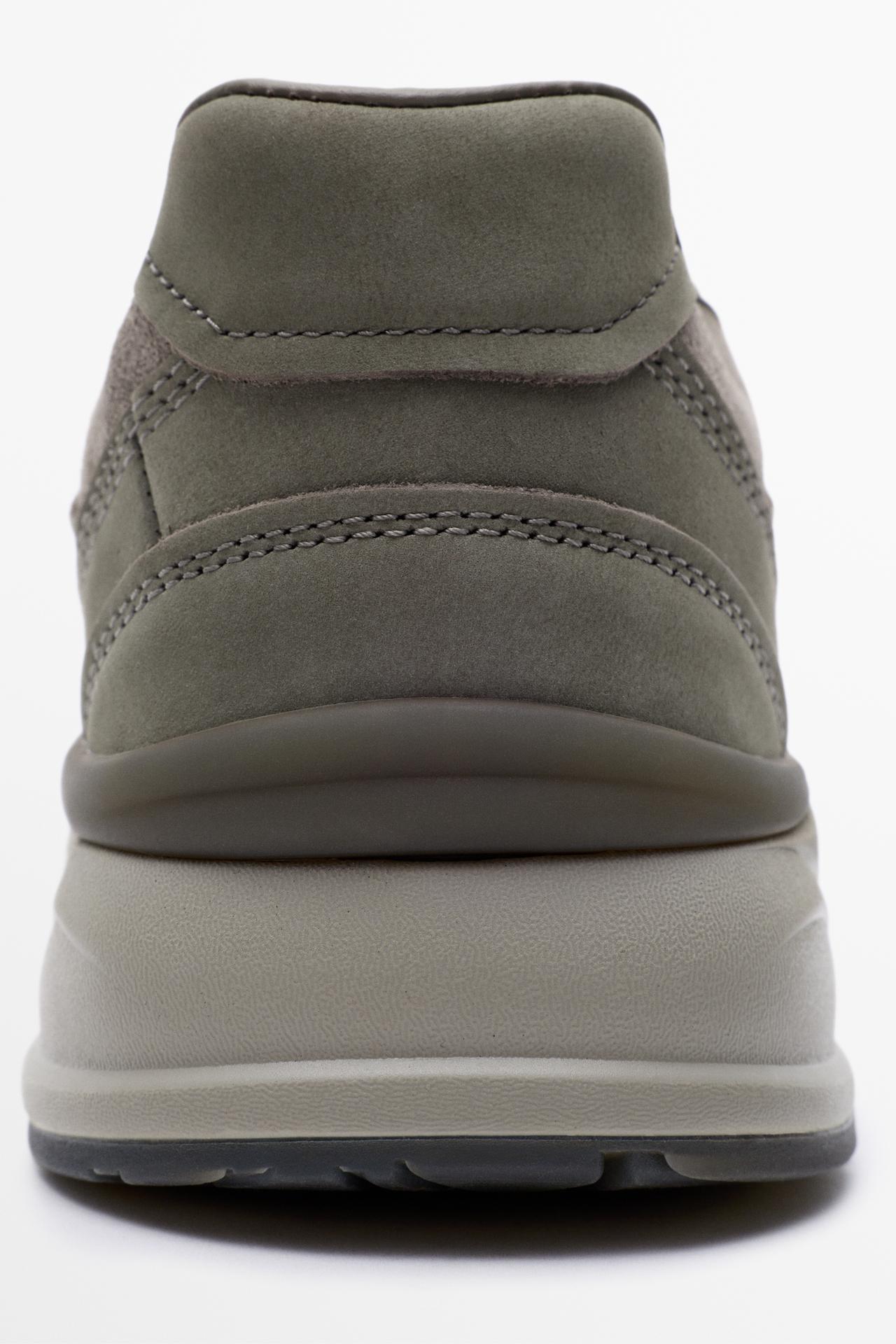 Mixed leather panel sneaker — GREY