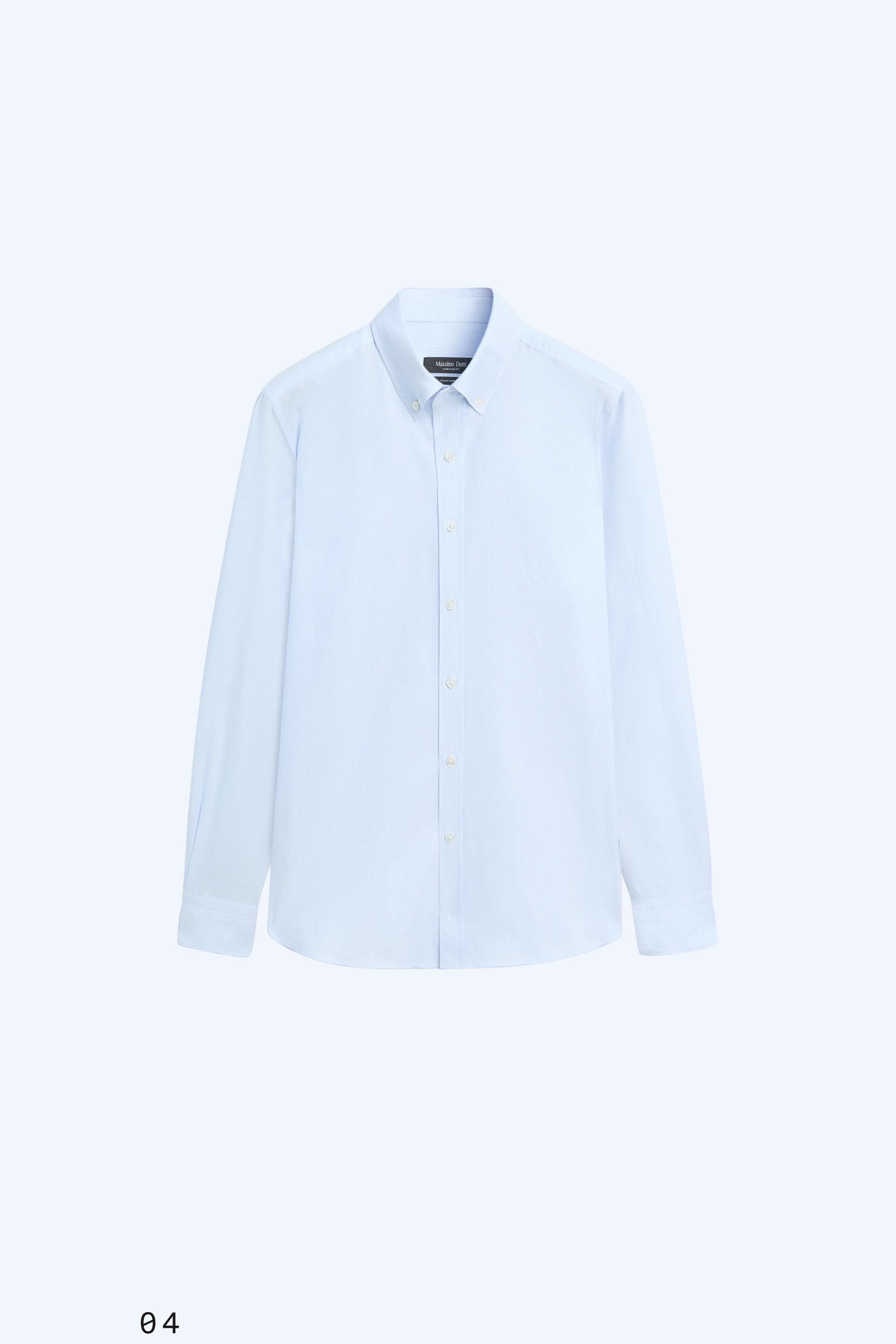 100% cotton regular fit striped shirt — SKY BLUE