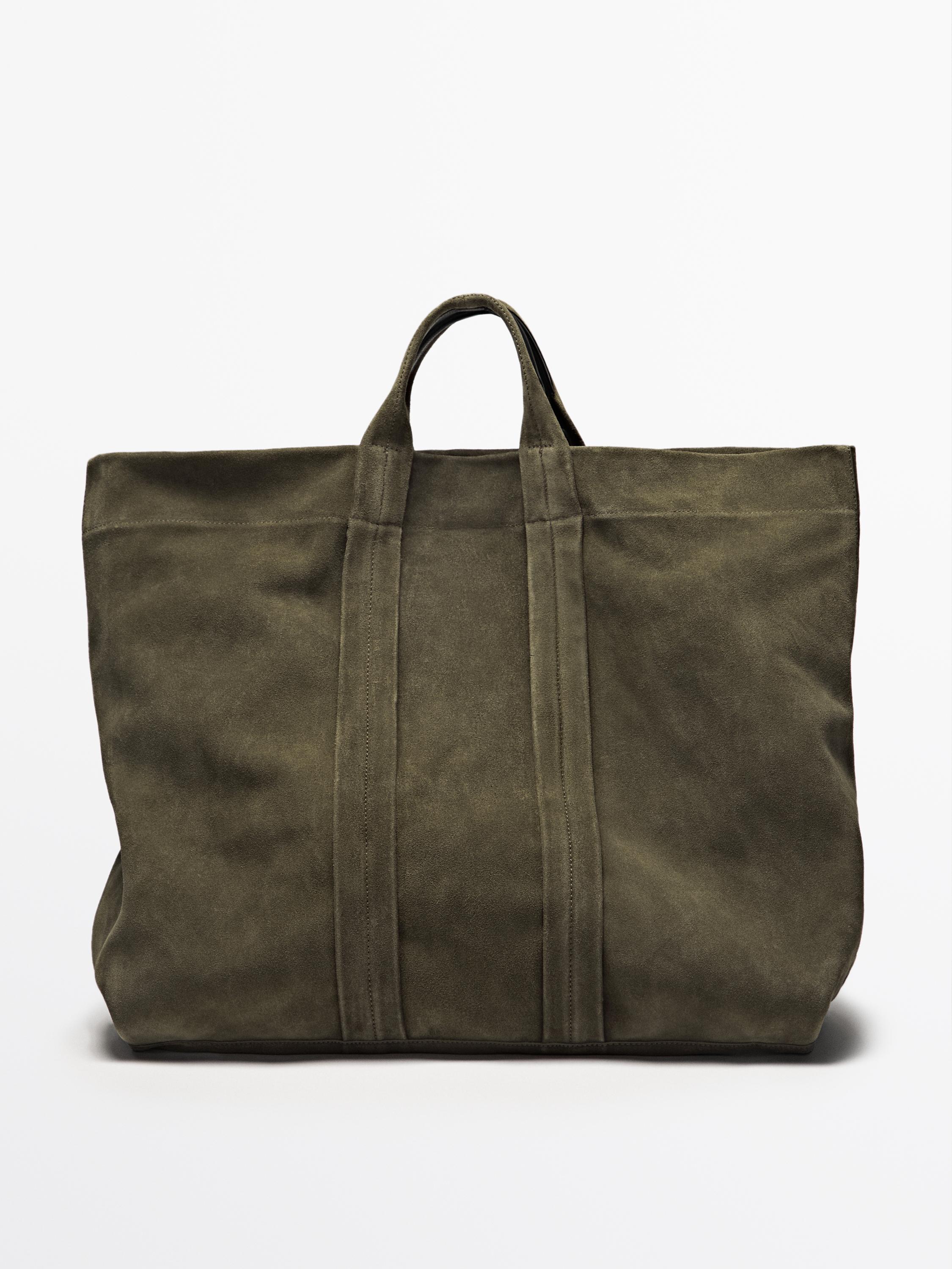 Split suede leather shopper bag