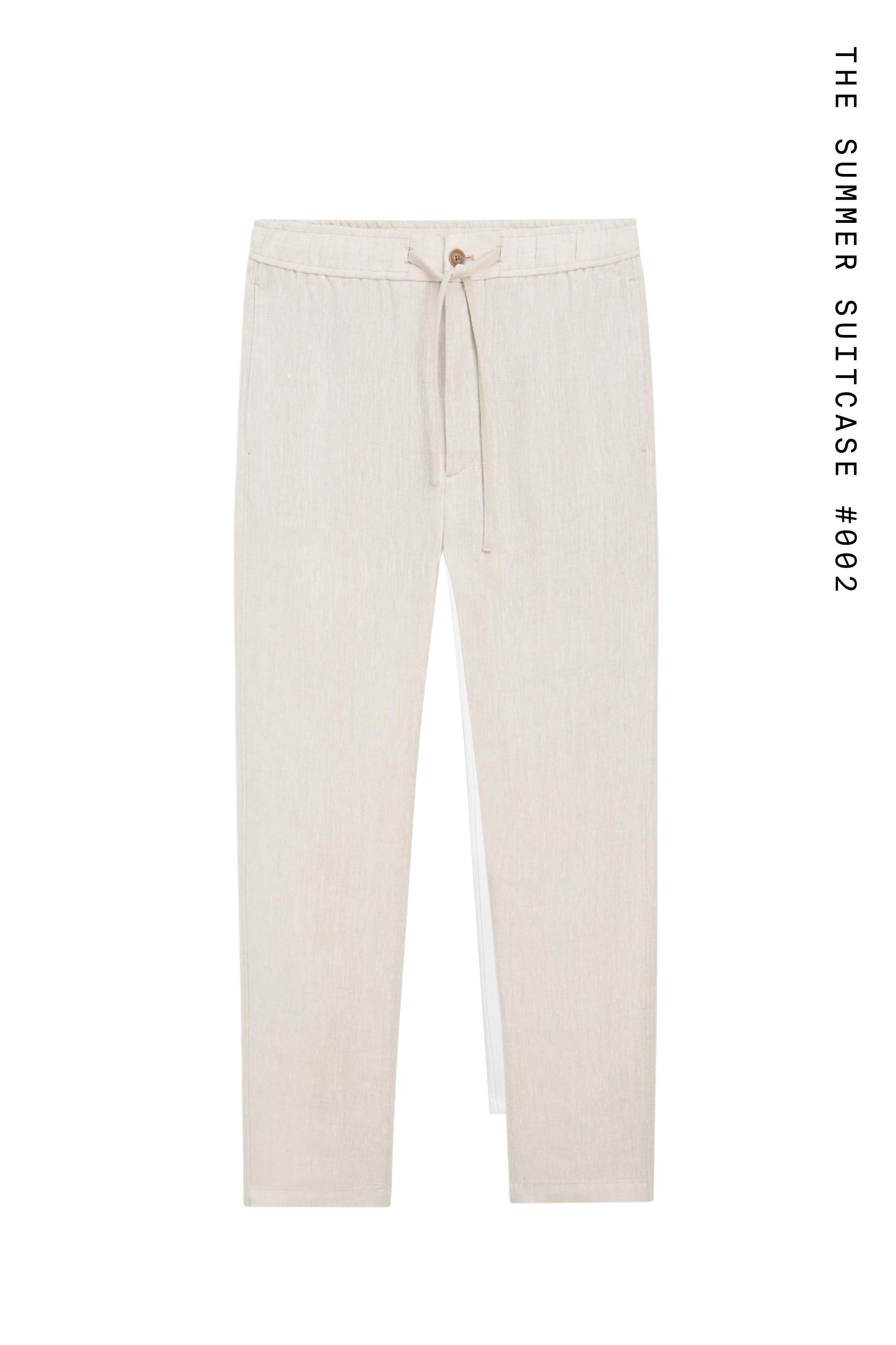 Linen jogger fit pants — BEIGE