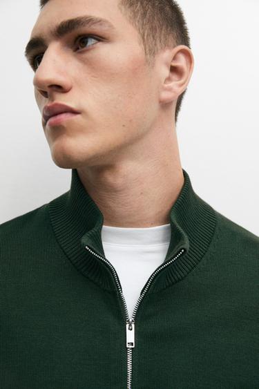 Mock neck zip knit sweater — KHAKI 8