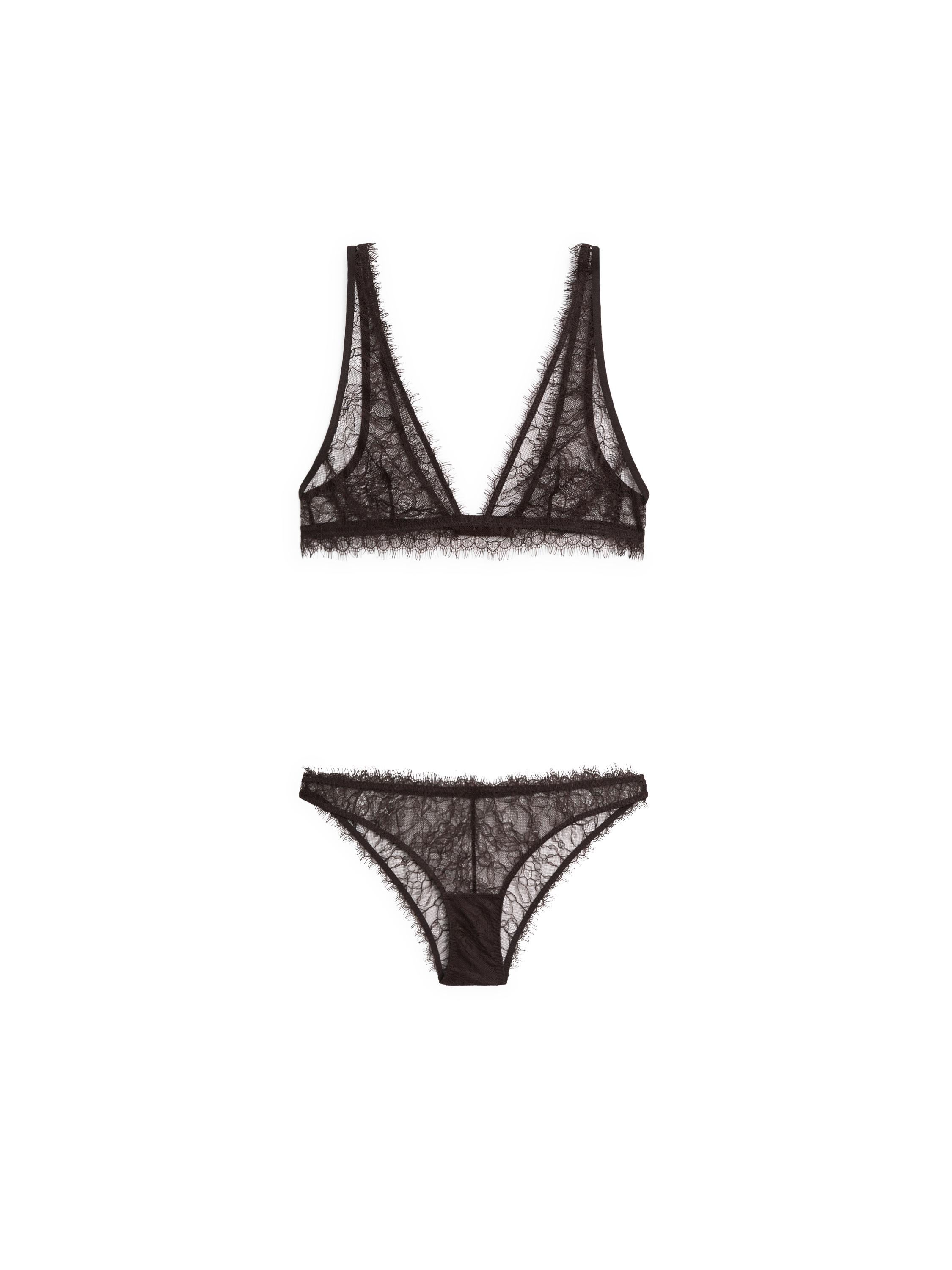 Lace bralette with floral detail — BROWN