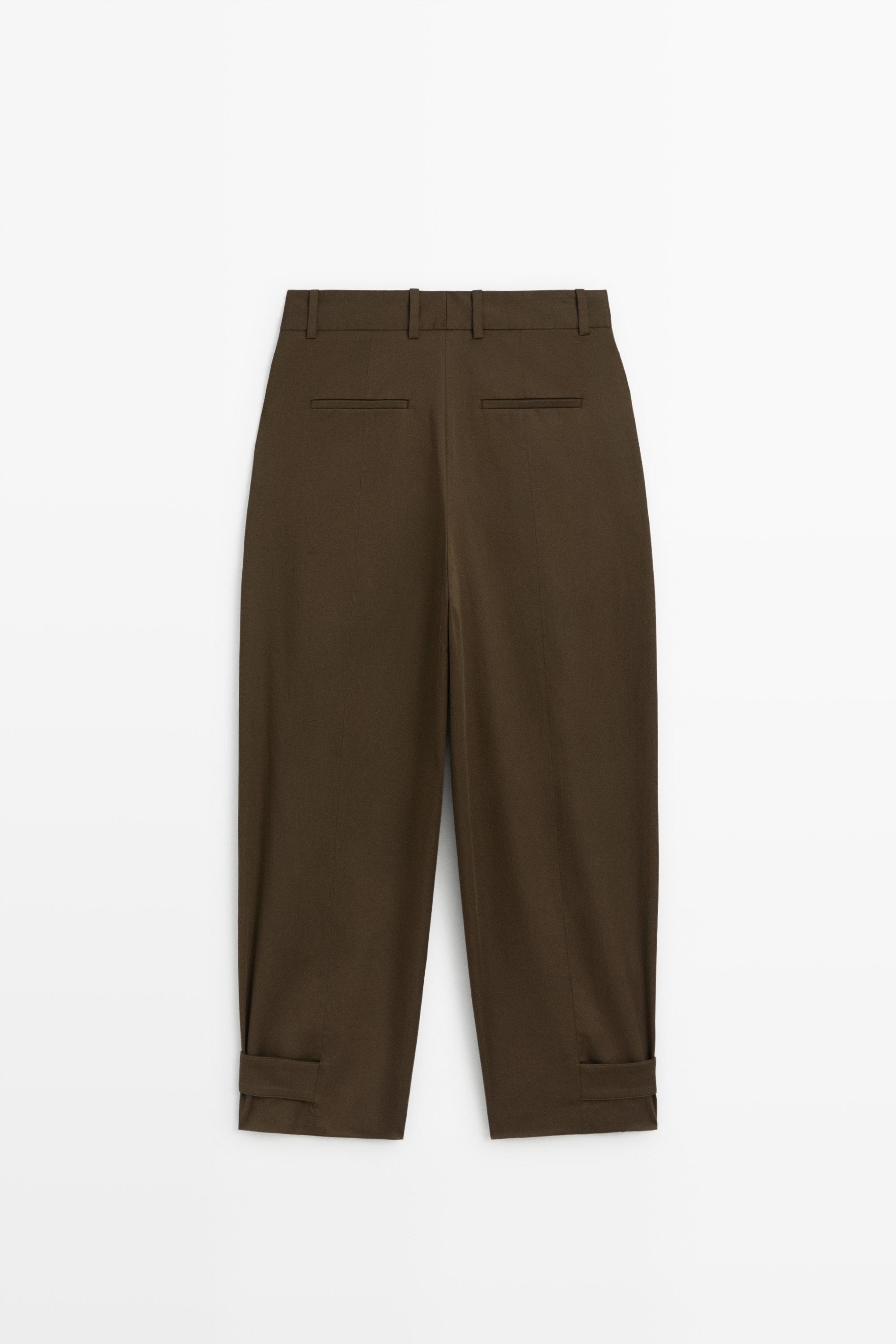 Pants with button-tab hem detail — MOLE BROWN