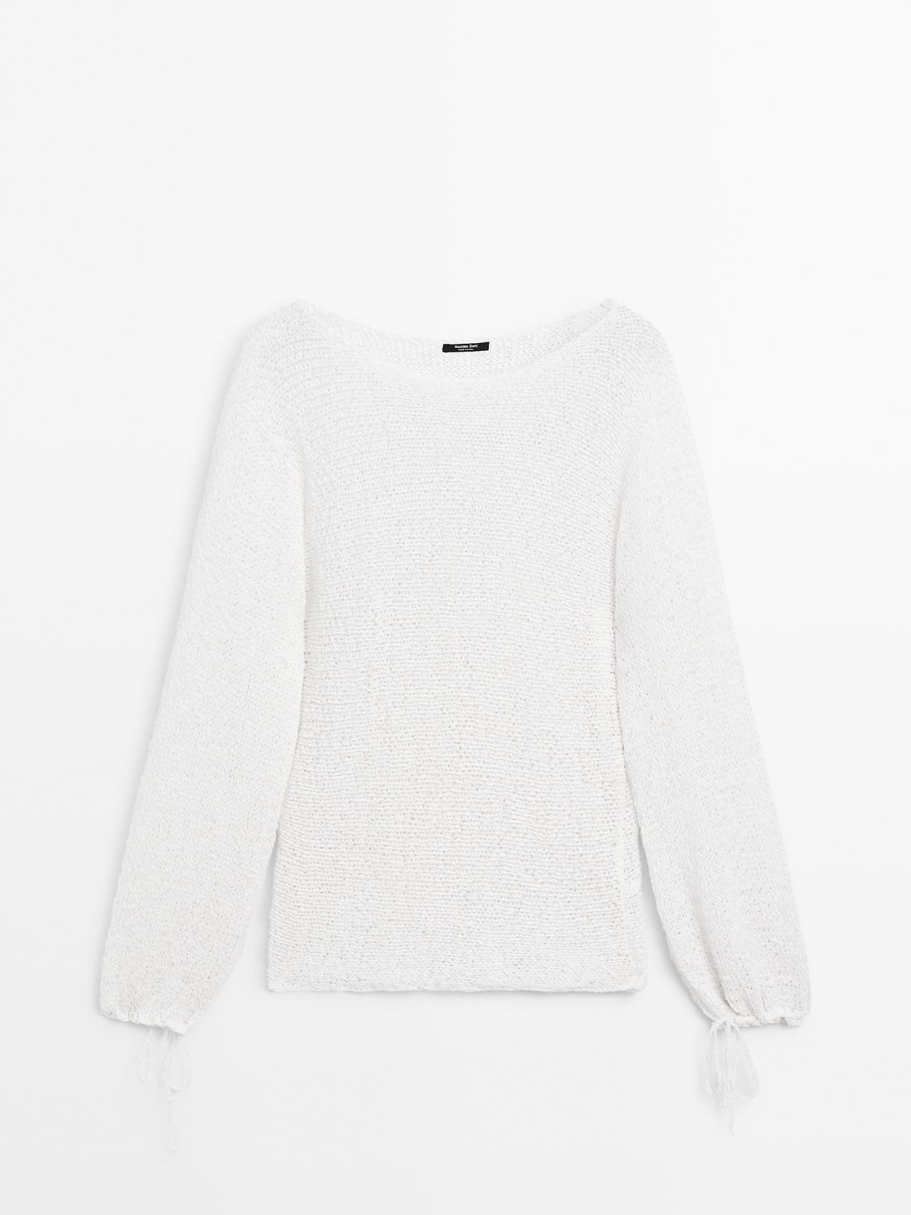 Massimo Dutti - Dame - Trøje Med Ballonærmer Og Bindebånd - Hvid - Xs