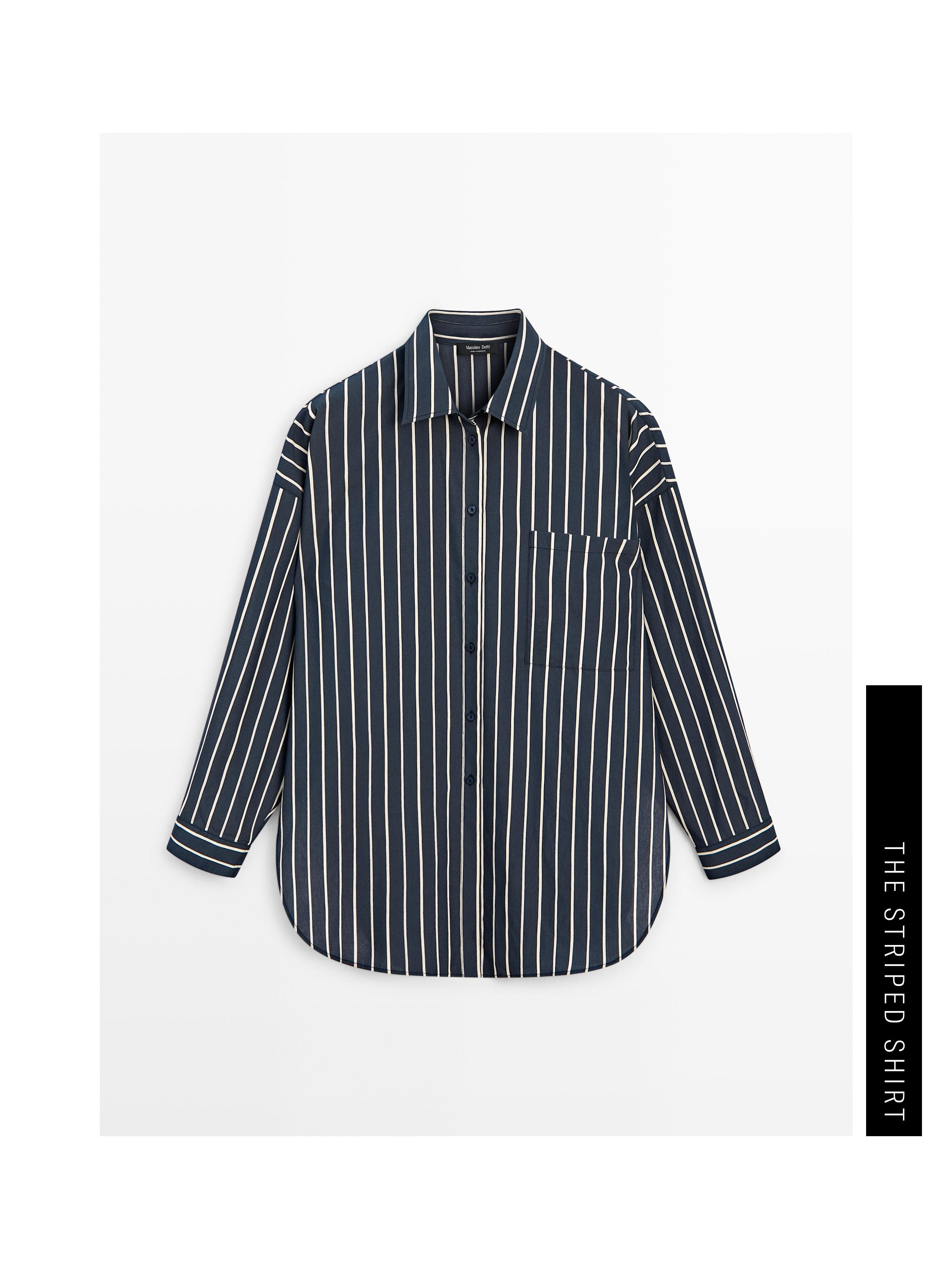Striped flowing shirt with pocket detail — NAVY BLUE