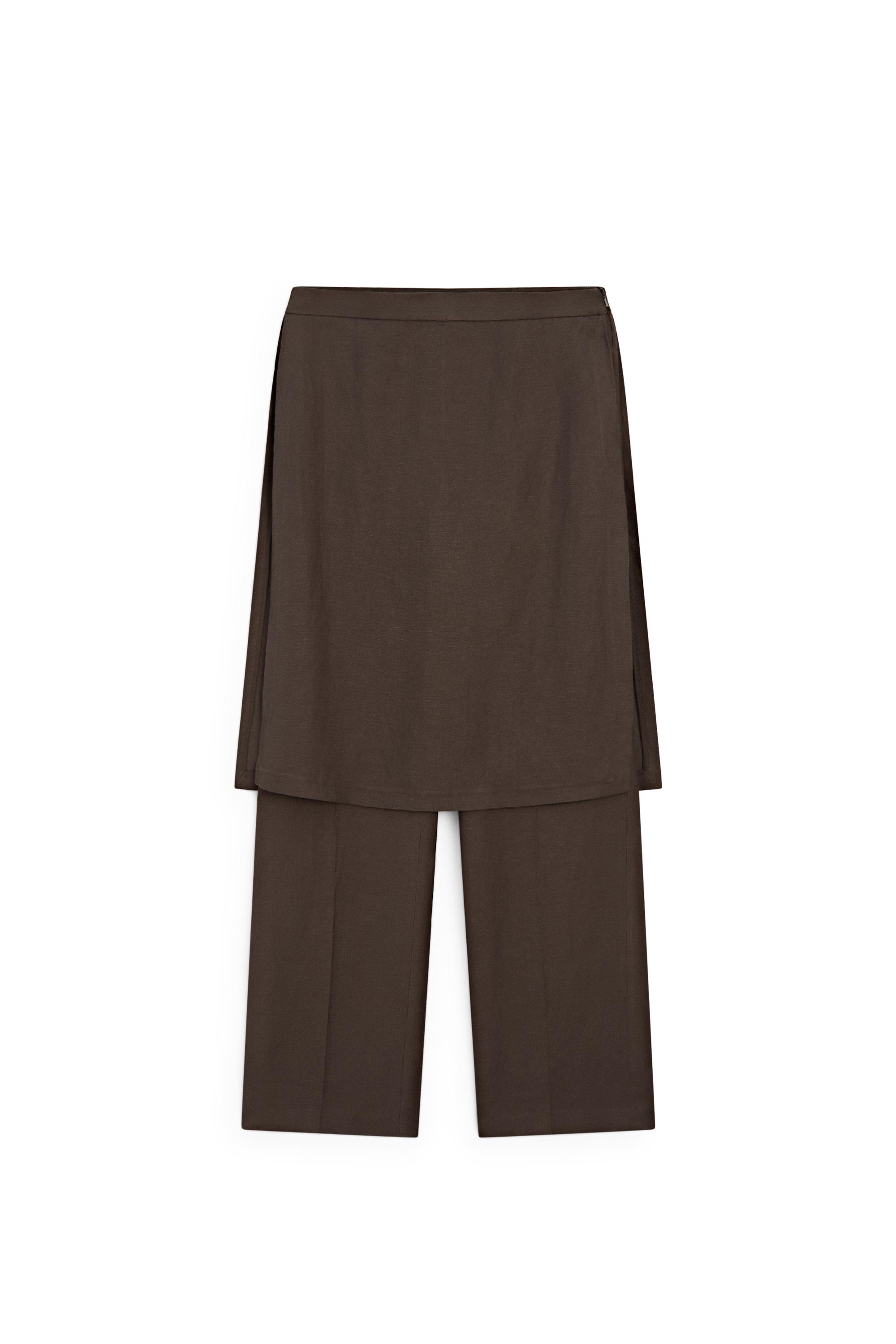 Flowing trousers with skirt detail — Chocolate