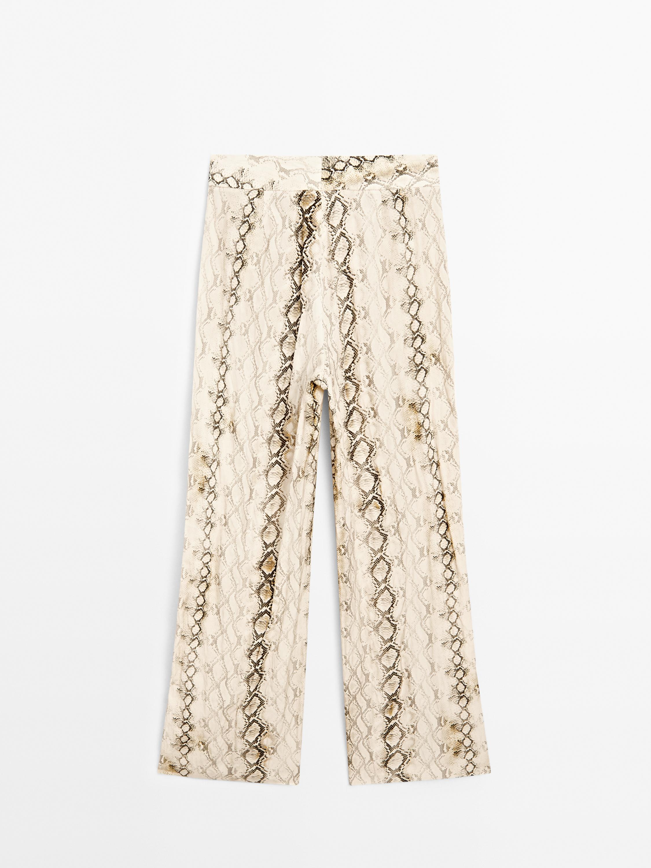 Animal print straight-leg trousers with vents