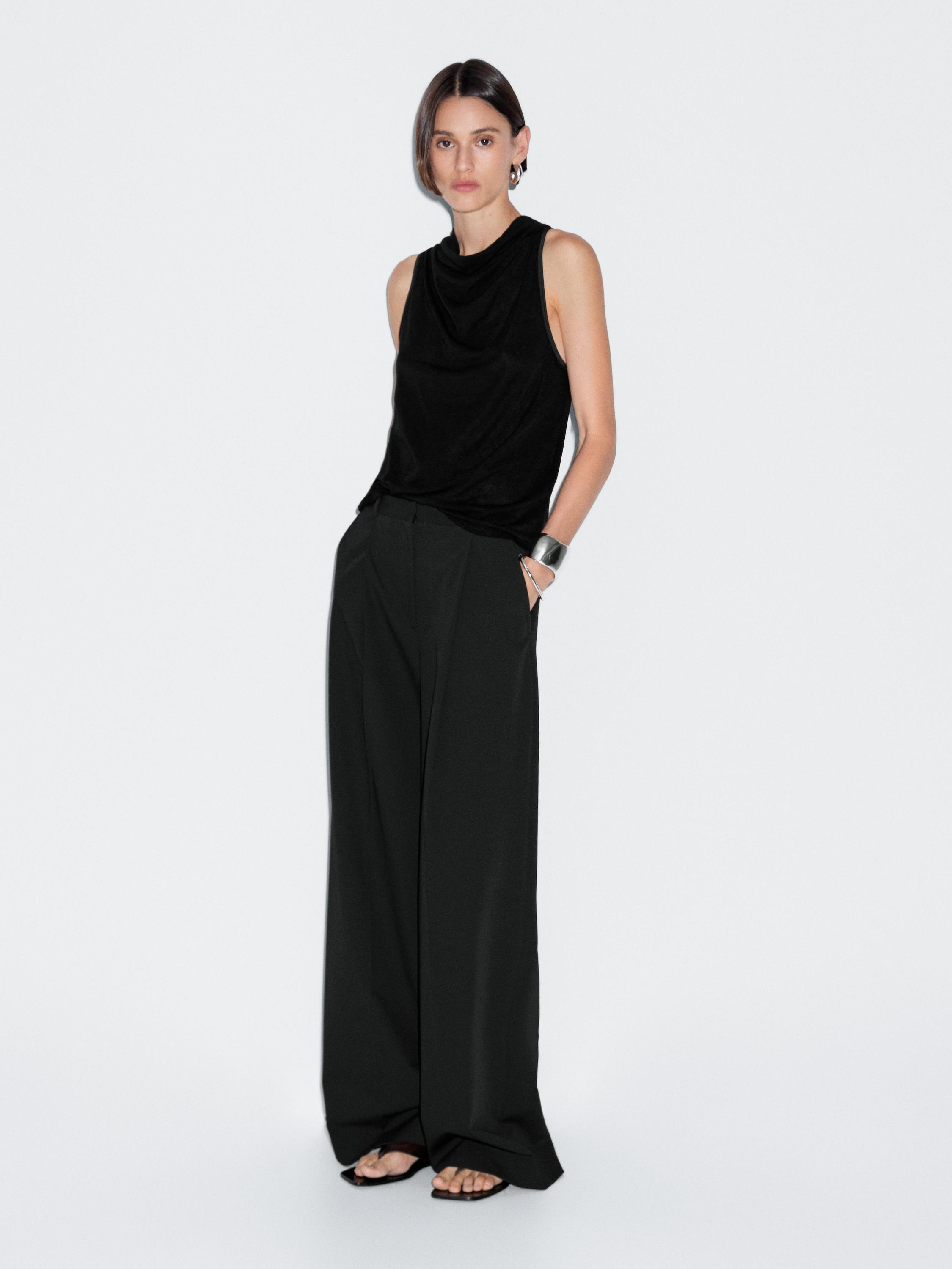 Darted wide-leg trousers