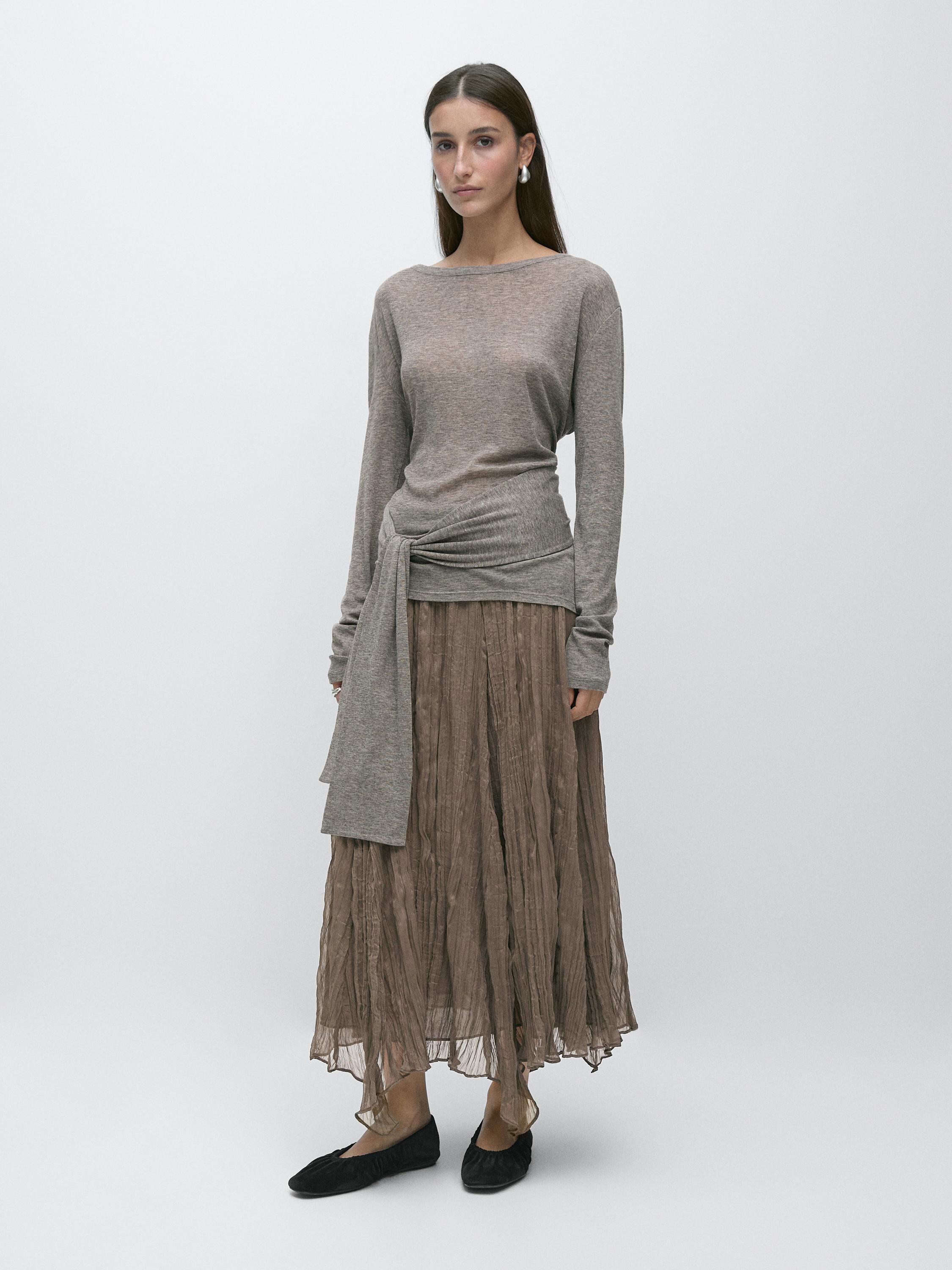 Flared pleated midi skirt — ANTHRACITE GREY