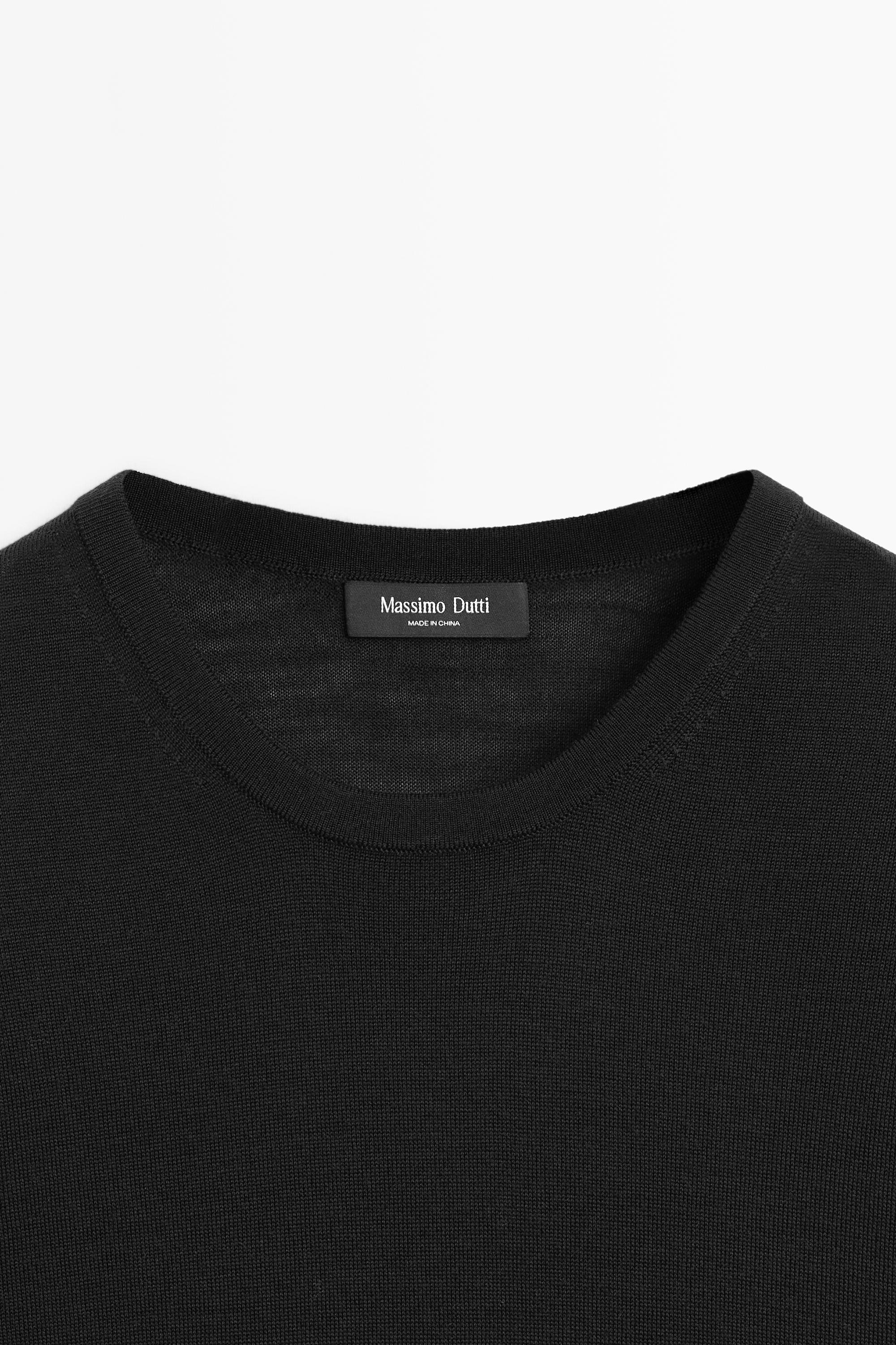 Wool-blend short-sleeve knit sweater — BLACK