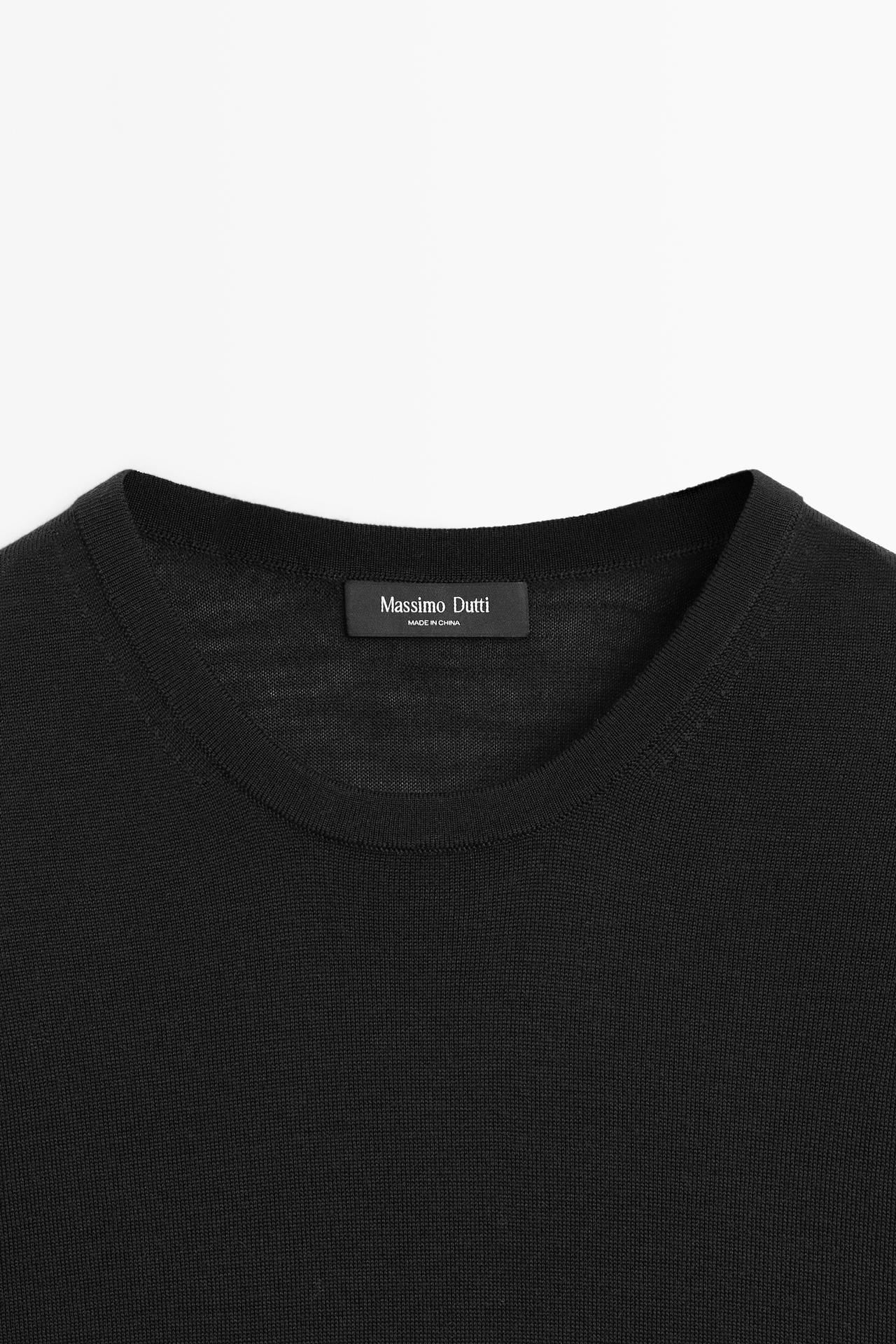 Wool-blend short-sleeve knit sweater — BLACK