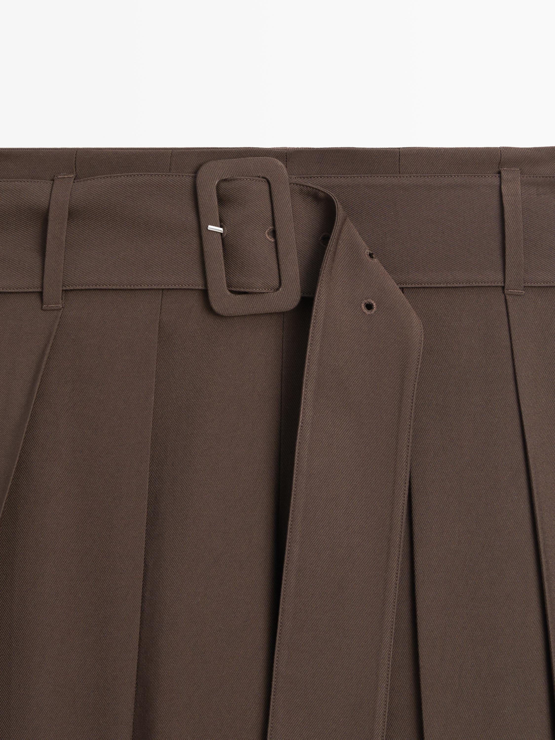 Pleated midi skort — BROWN