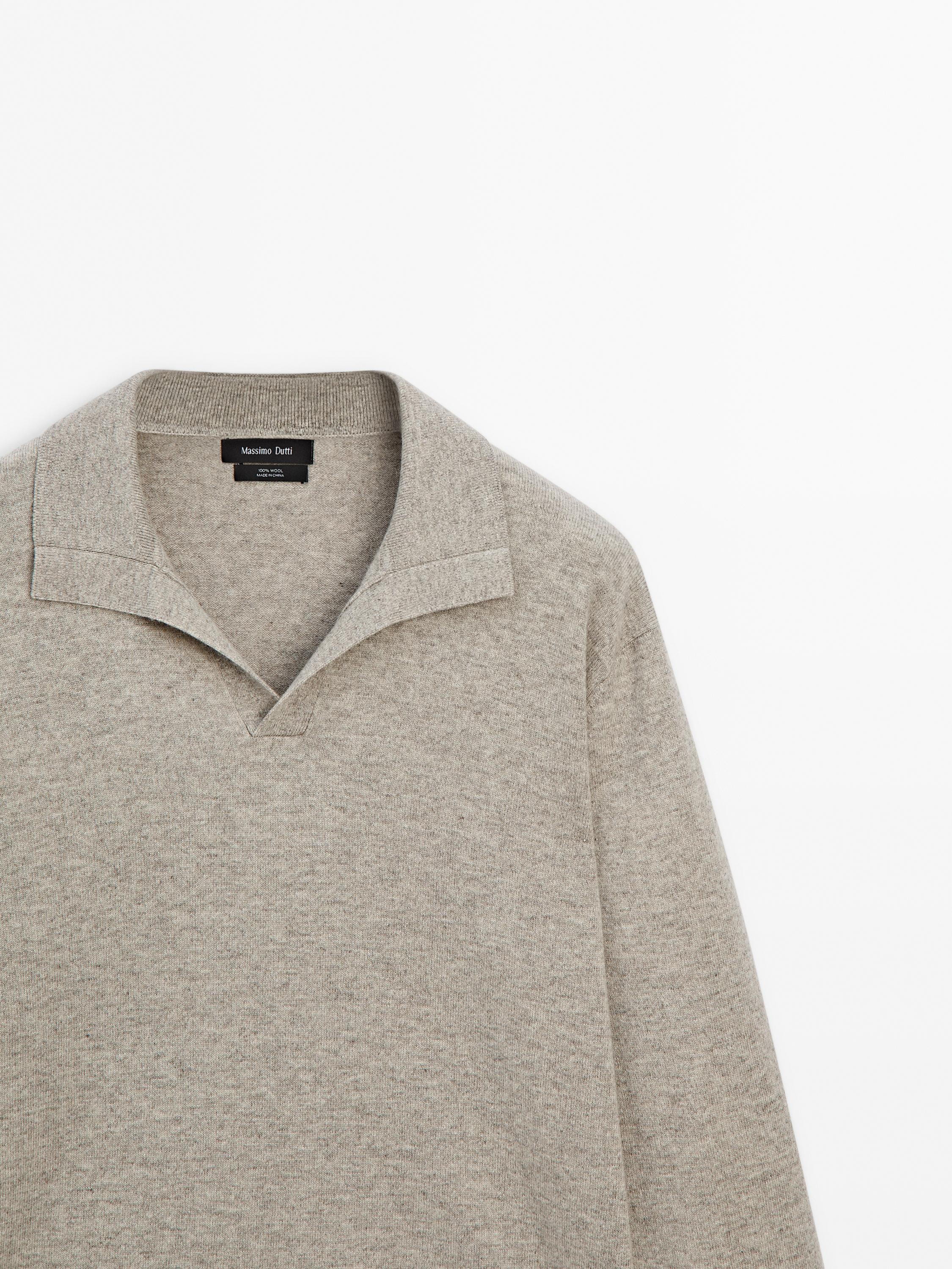 100% wool knit polo sweater