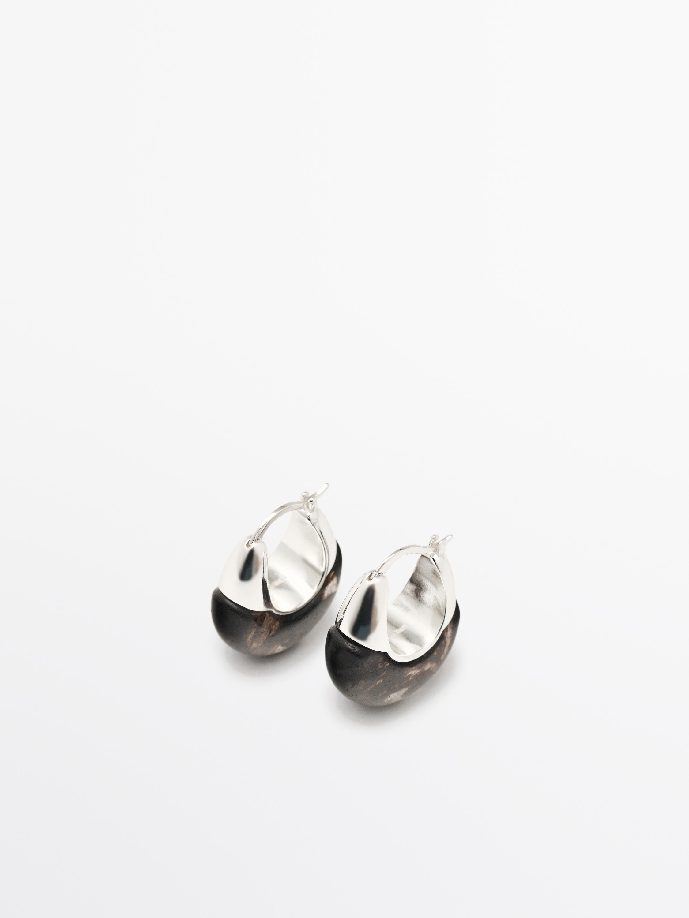 Ring earrings with natural stone
