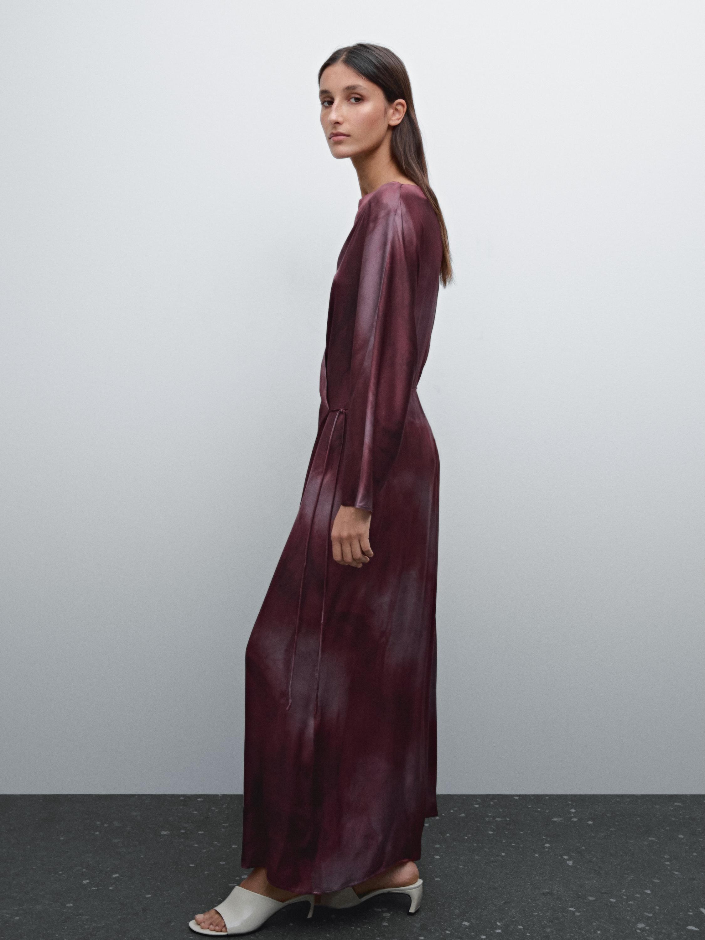 Flowing printed satin dress