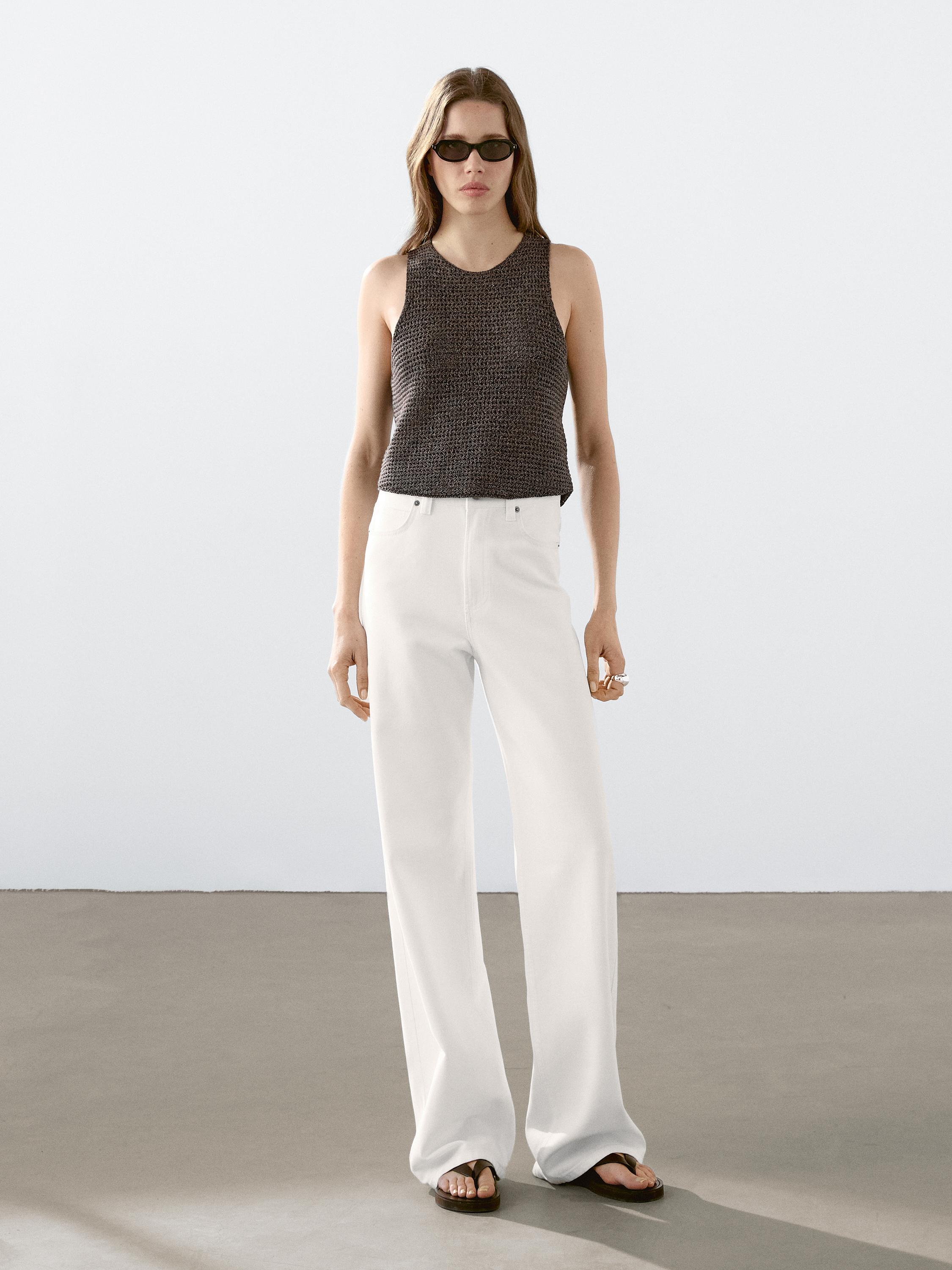 Openwork cotton-blend knit top