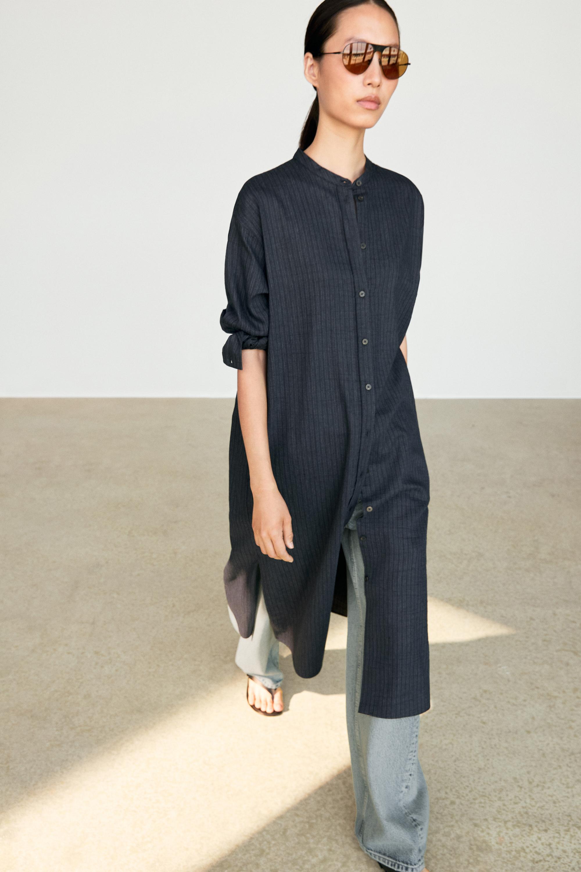 Flowing midi shirt dress — BLUE
