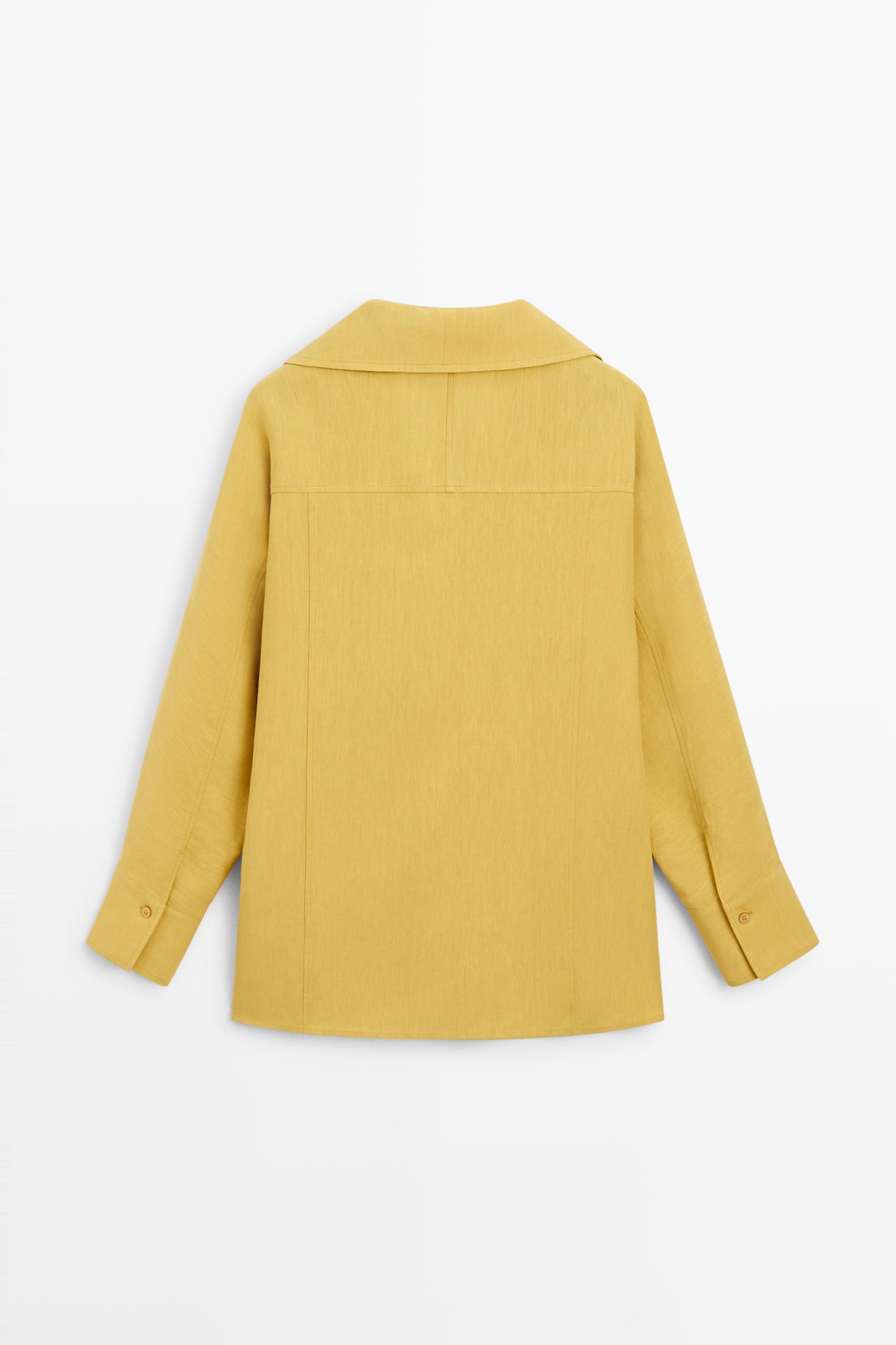 Flowing linen blend shirt with statement collar — MUSTARD YELLOW