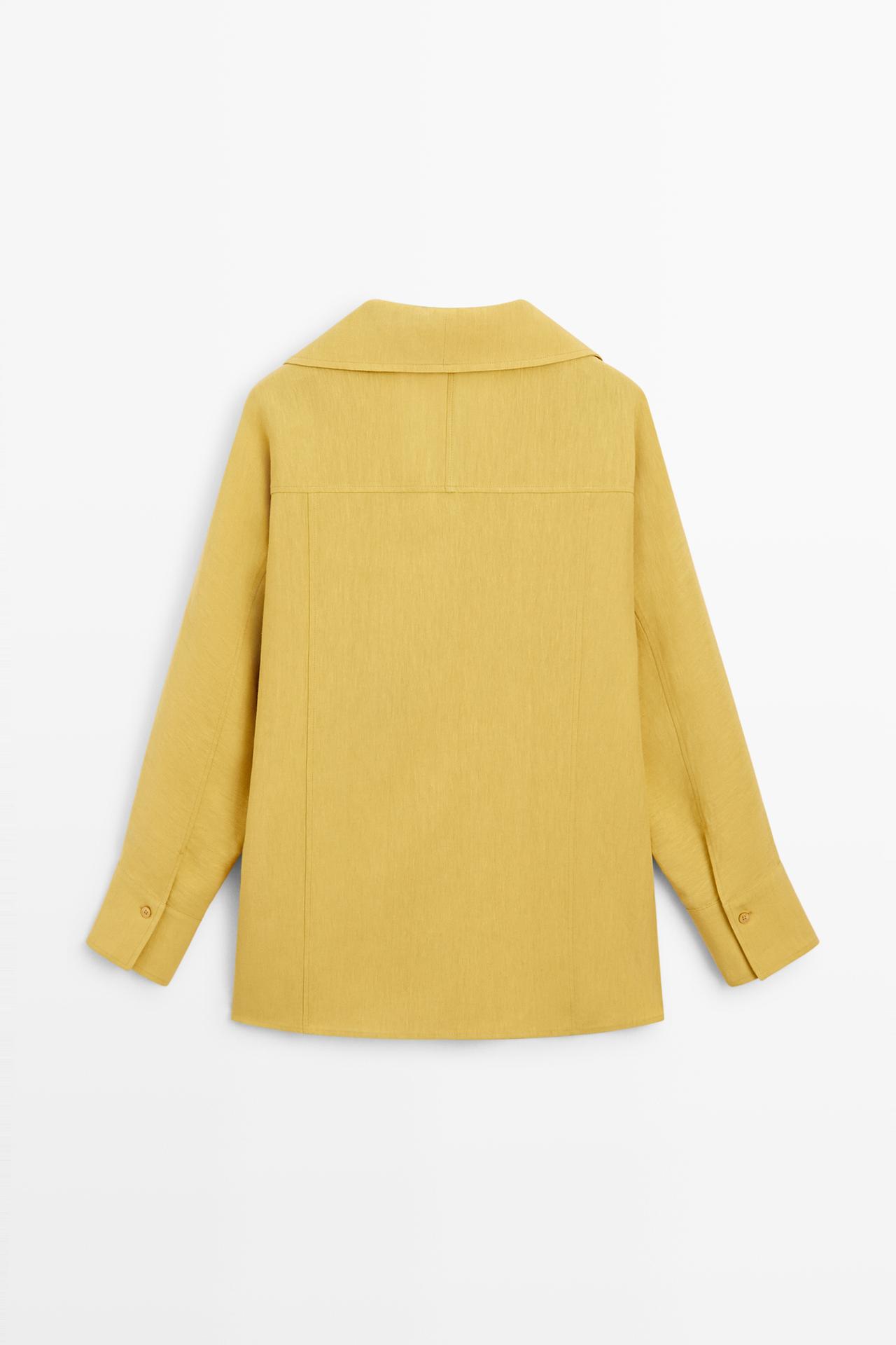 Flowing linen blend shirt with statement collar — MUSTARD YELLOW