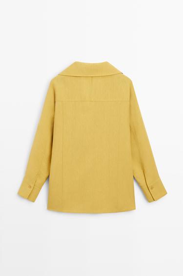 Flowing linen blend shirt with statement collar — MUSTARD YELLOW 6
