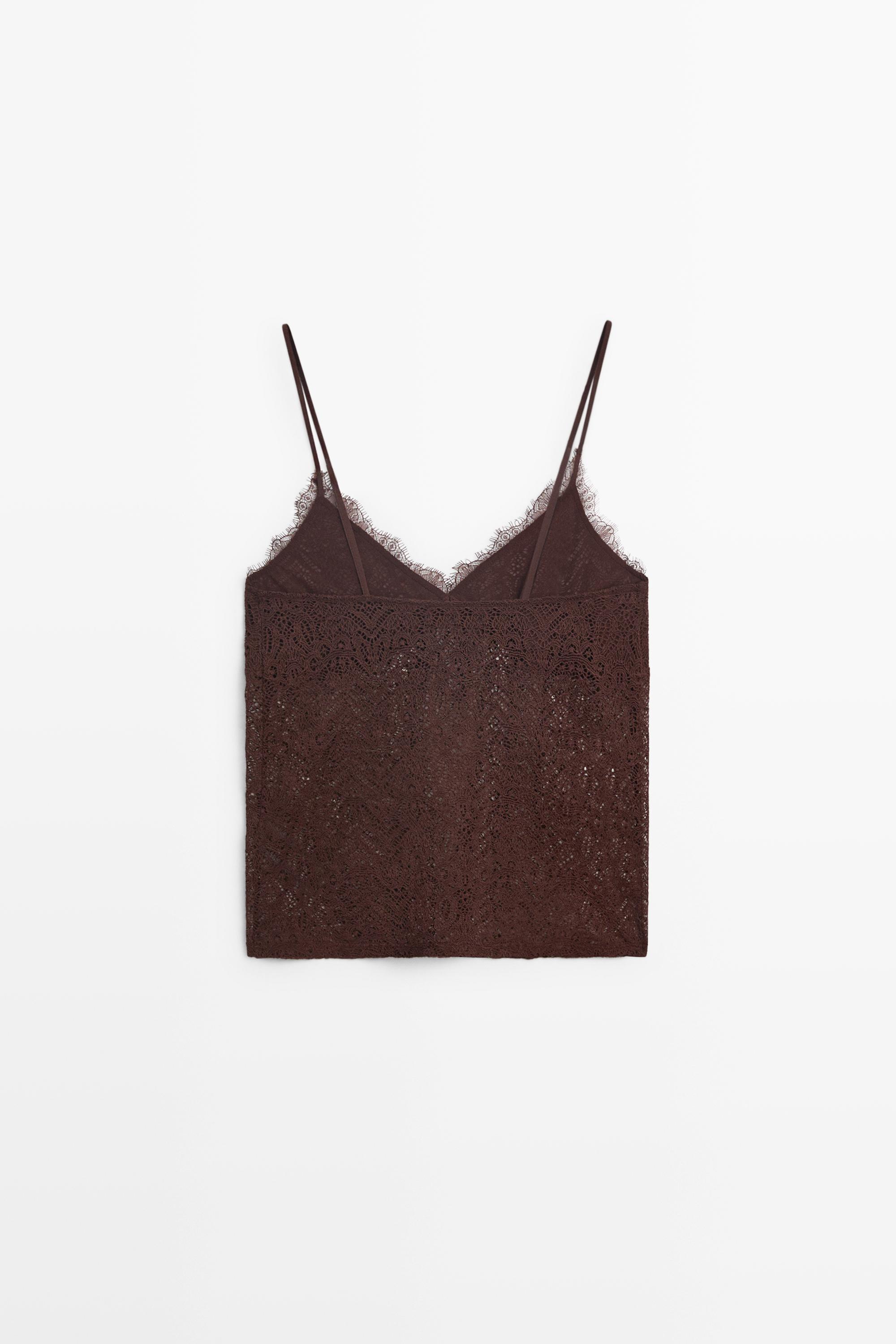 Strappy lace detail top — BROWN