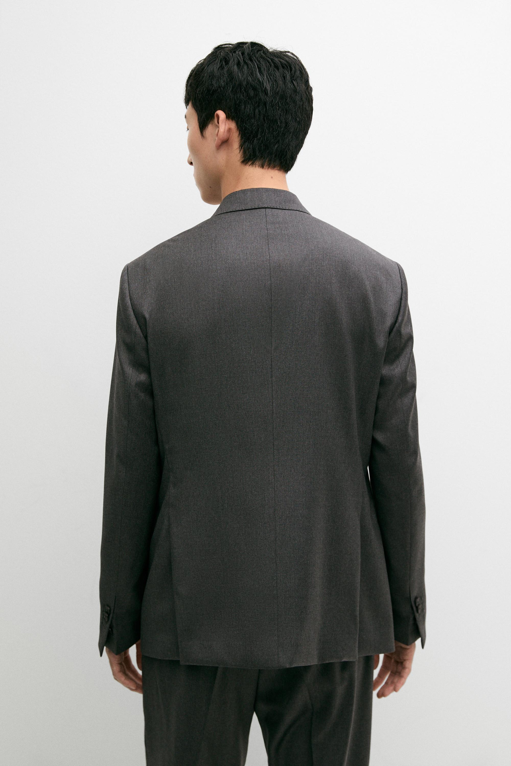 100% cool wool double-breasted suit blazer — GREY