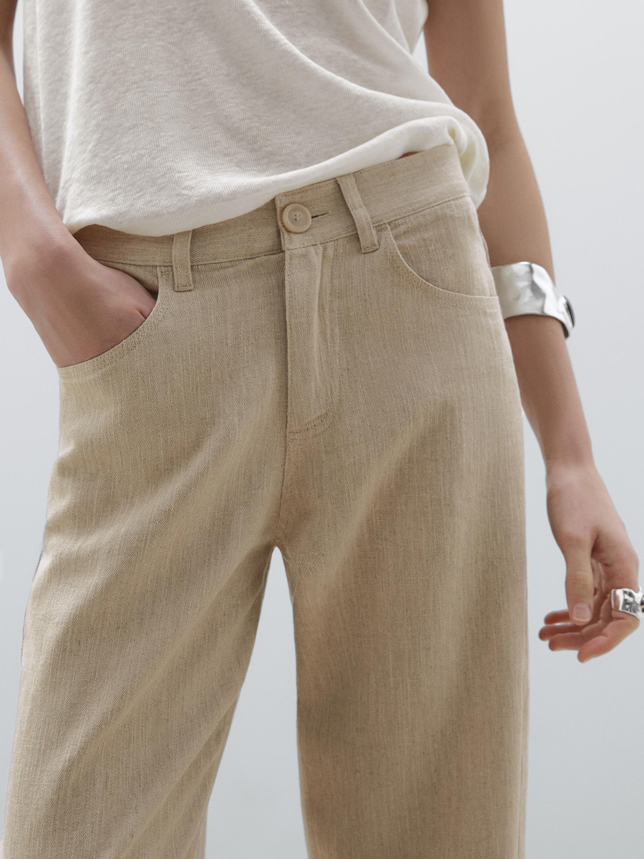 Straight fit linen blend trousers