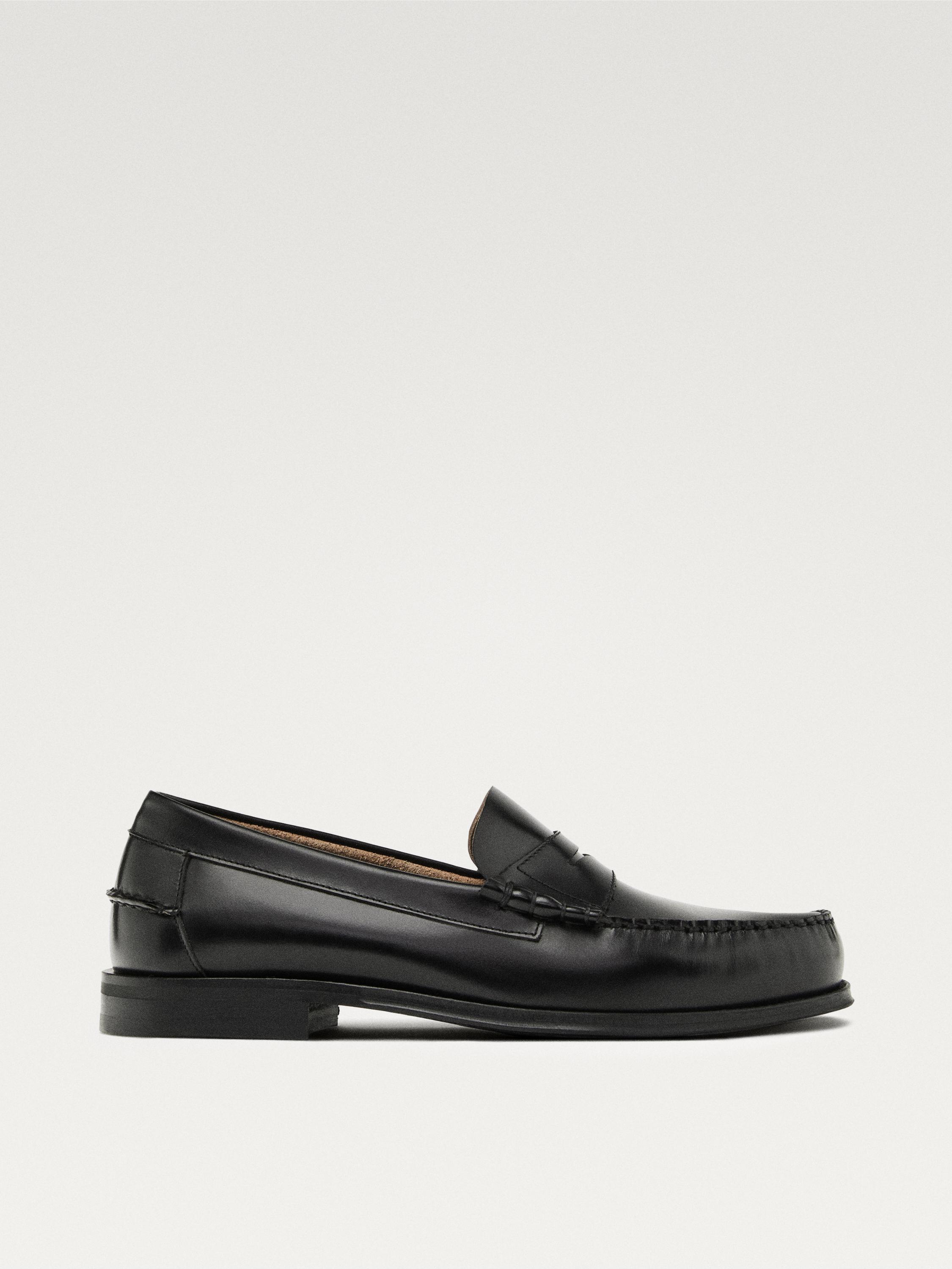 Leather loafers with penny strap — BLACK