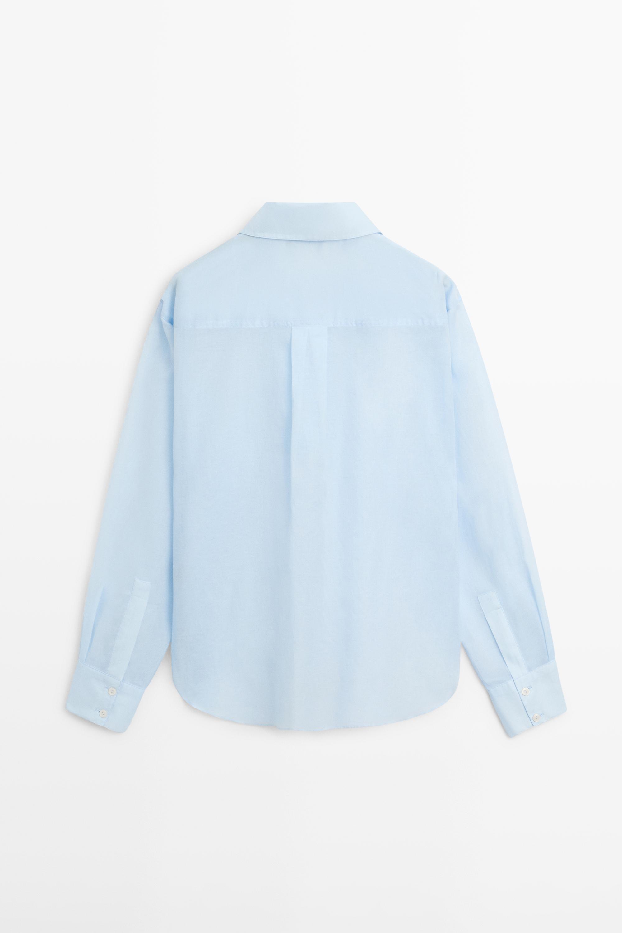 Flowing 100% cotton shirt with collar detail — SKY BLUE