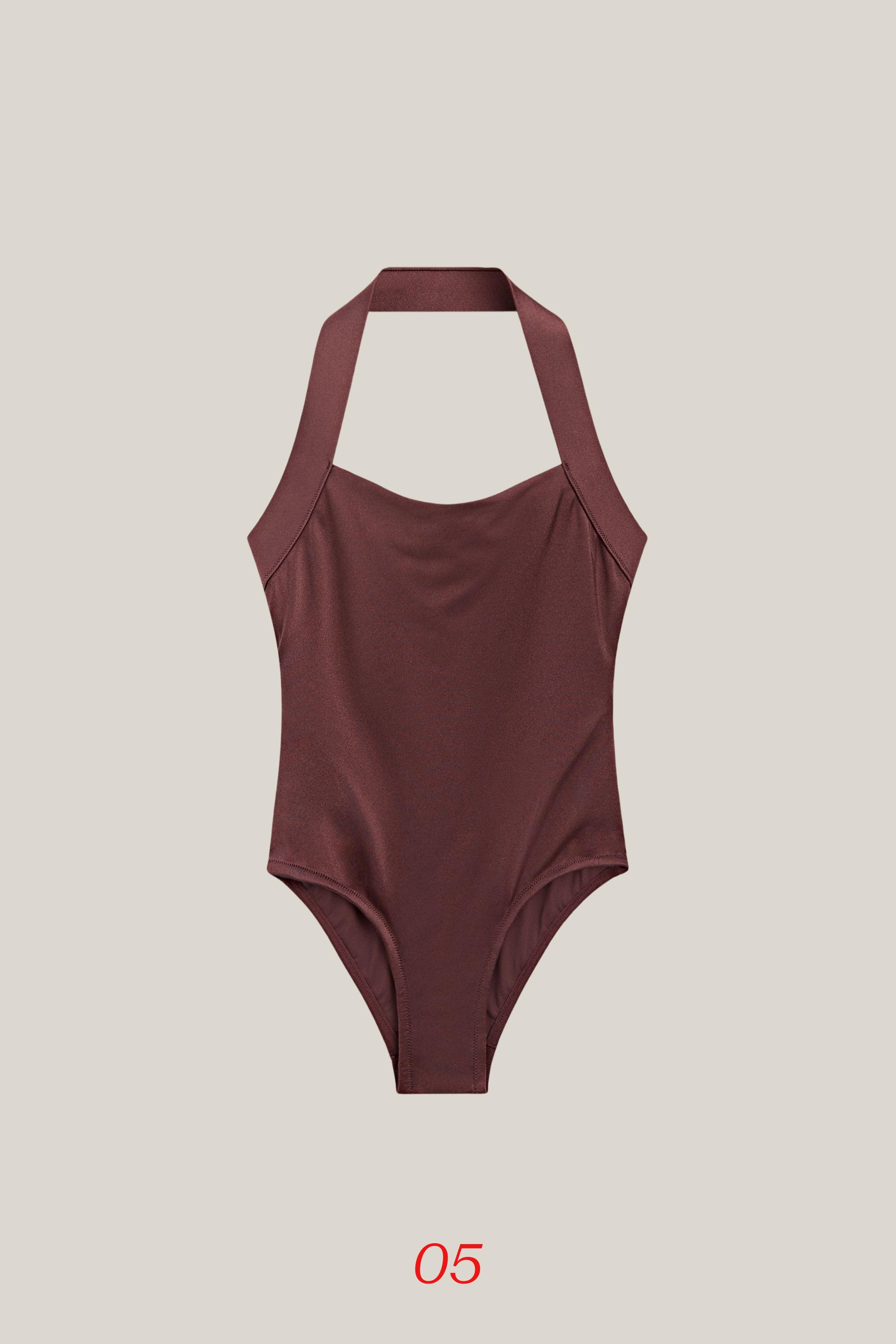 Shimmery halter swimsuit — BROWN