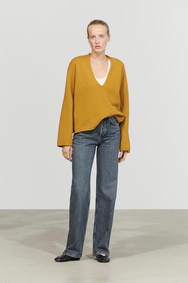 Long-line knit sweater with neckline detail — MUSTARD YELLOW 8
