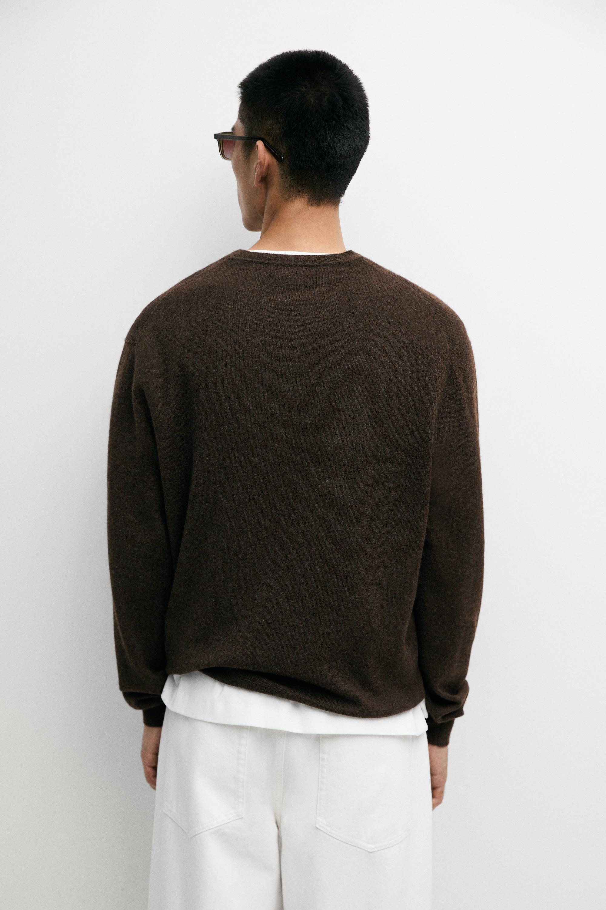 100% cashmere ribbed knit sweater — BROWN MARL