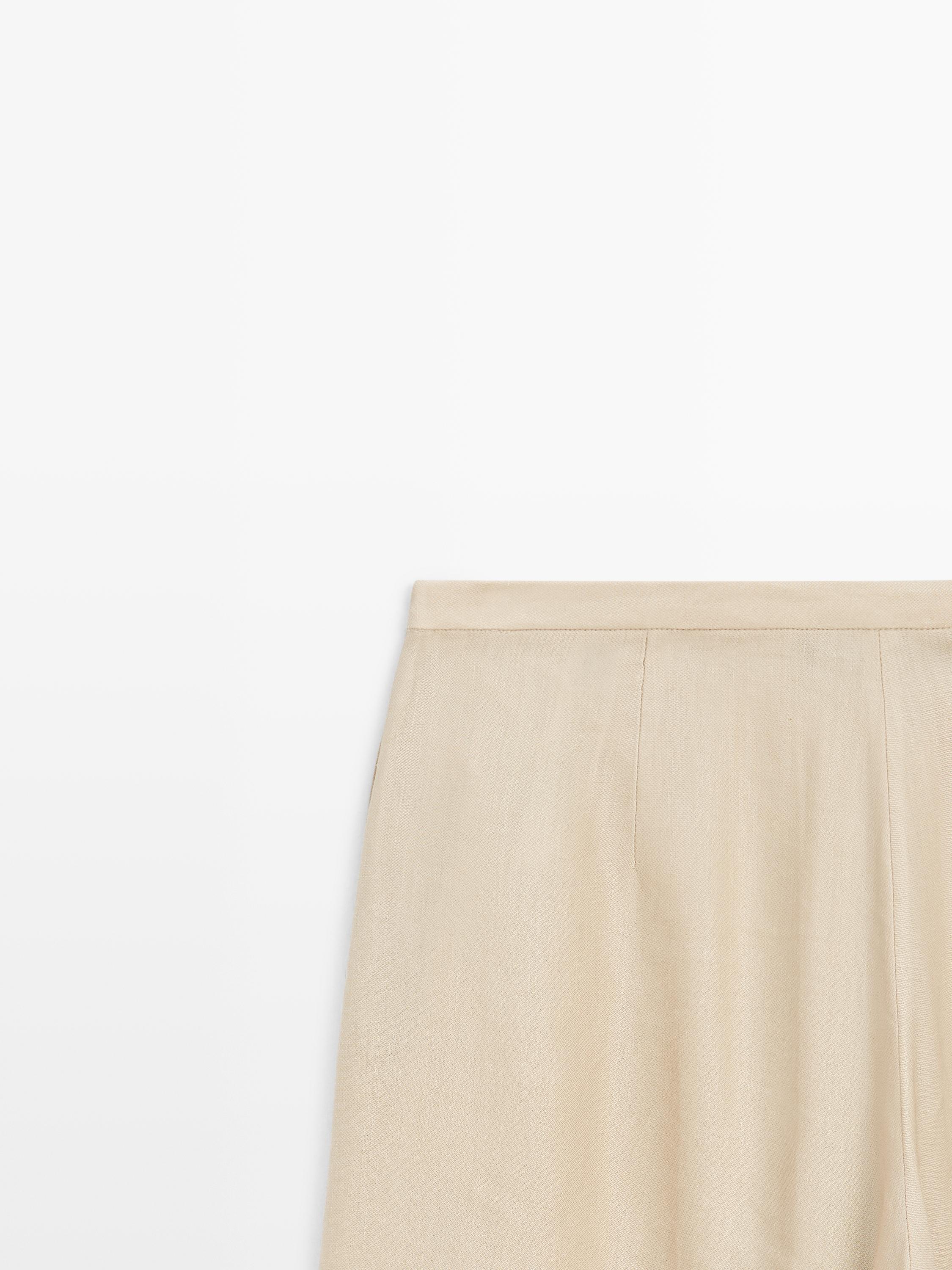 Contrast linen blend straight-leg trousers — BEIGE